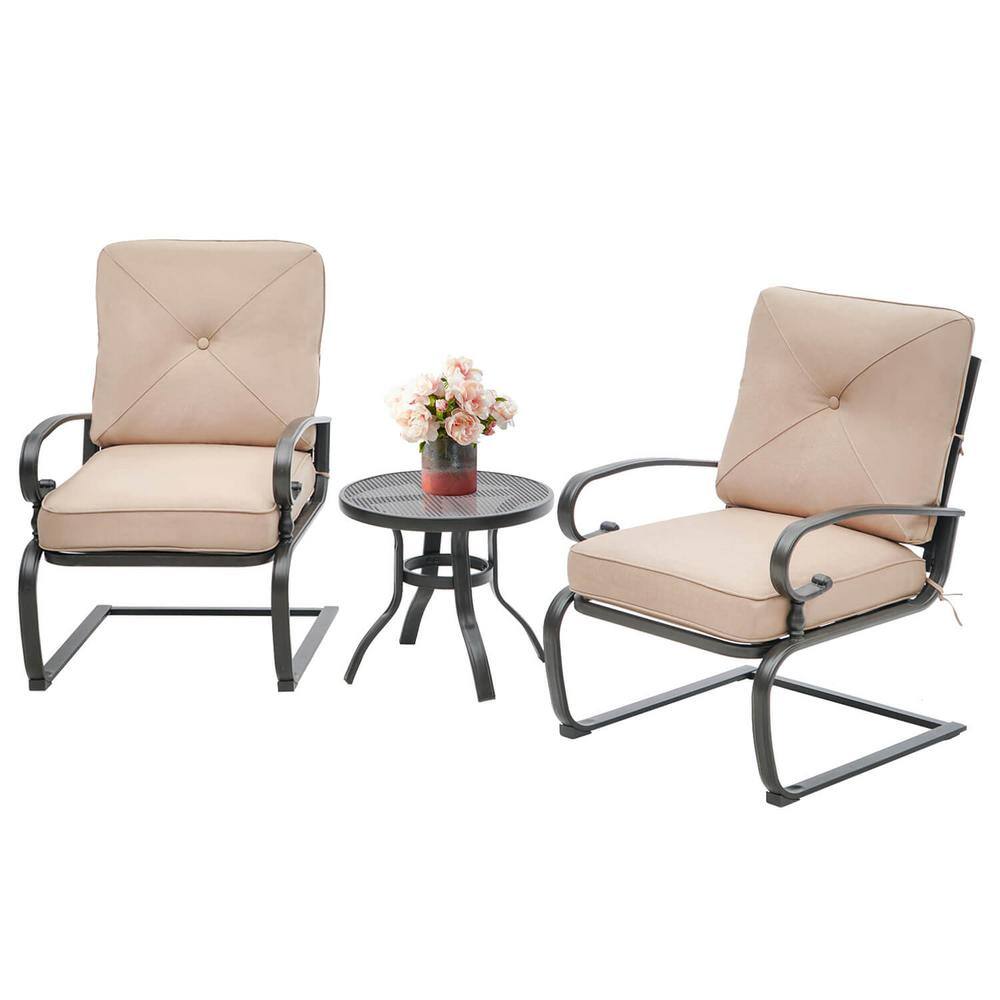 Suncrown  3-Piece Spring Metal Outdoor Bistro Set with Brown Cushions