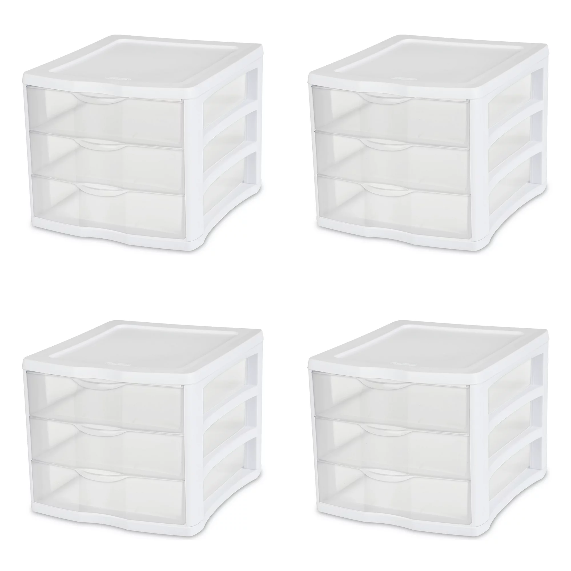 Sterilite 3 Drawer Unit Plastic. White. Set of 4