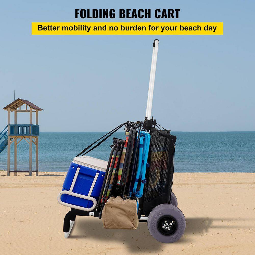 VEVOR PHTSTCYCPTTP9P5BJV0 3.68 cu. ft. Folding Sand Cart 165 lbs. Metal Garden Cart 31.1 in. to 49.6 in. Height with 10 in. Wheel for Picnic Beach