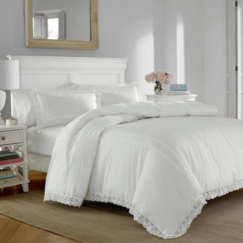 Laura Ashley  Annabella 3-Piece White Solid Cotton King Comforter Set