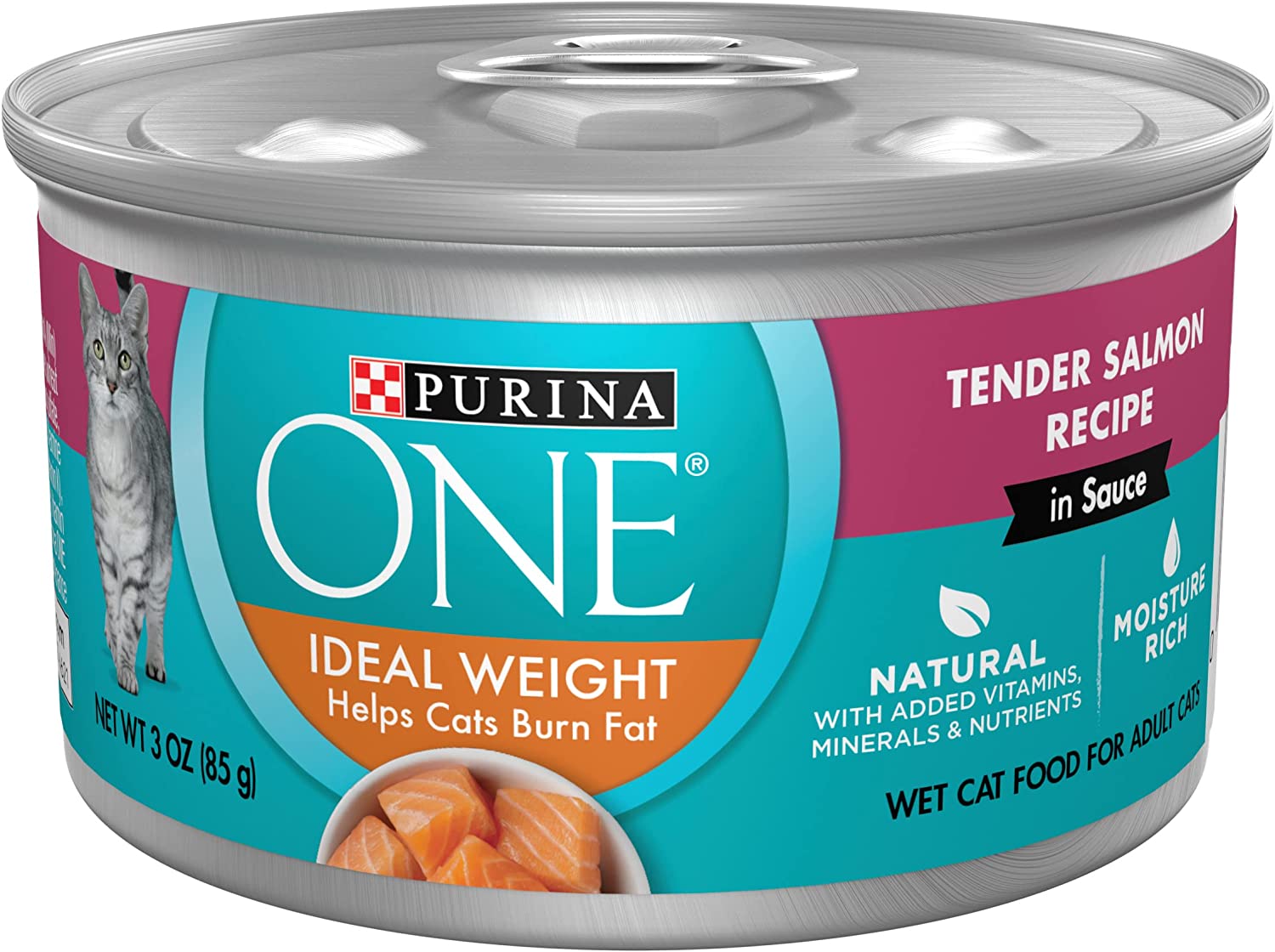 Purina ONE Natural Weight Control Wet Cat Food. Ideal Weight Tender Salmon Recipe - (24) 3 oz. Pull-Top Cans