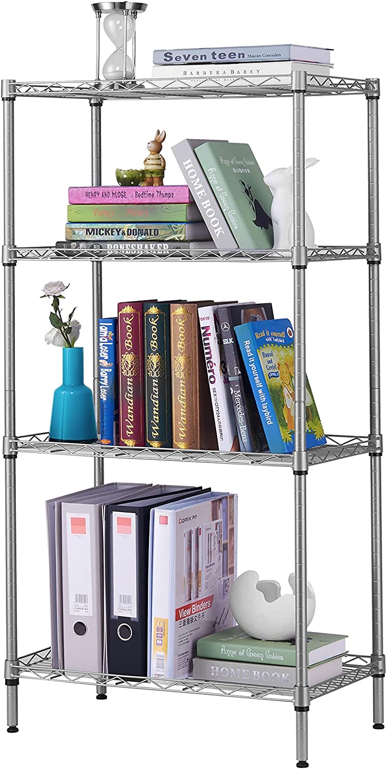 SINGAYE 4 Tier Adjustable Storage Shelf Metal Storage Rack Wire Shelving Unit 530Lbs Capacity 23.6″ L x 14″ W x 47.2″ H for Laundry Bathroom Kitchen Silver