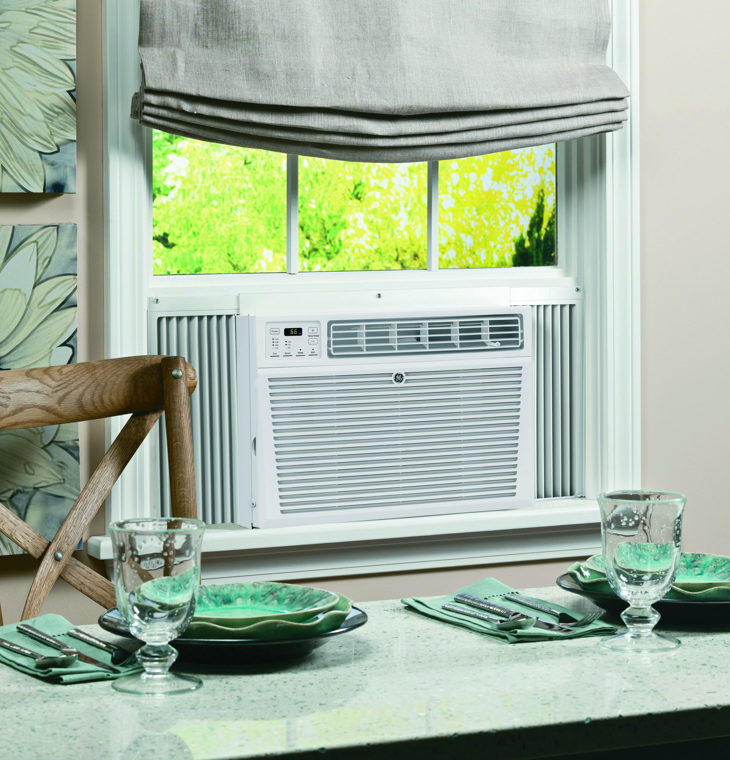 GE® 8.000 BTU 115-Volt Window Air Conditioner with WiFi and Eco Mode for Medium Rooms. White. AEG08LZ