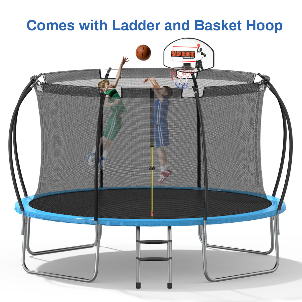 Nazhura Trampoline 12 ft with Enclosure and Basketball Hoop. 1300lbs Capacity