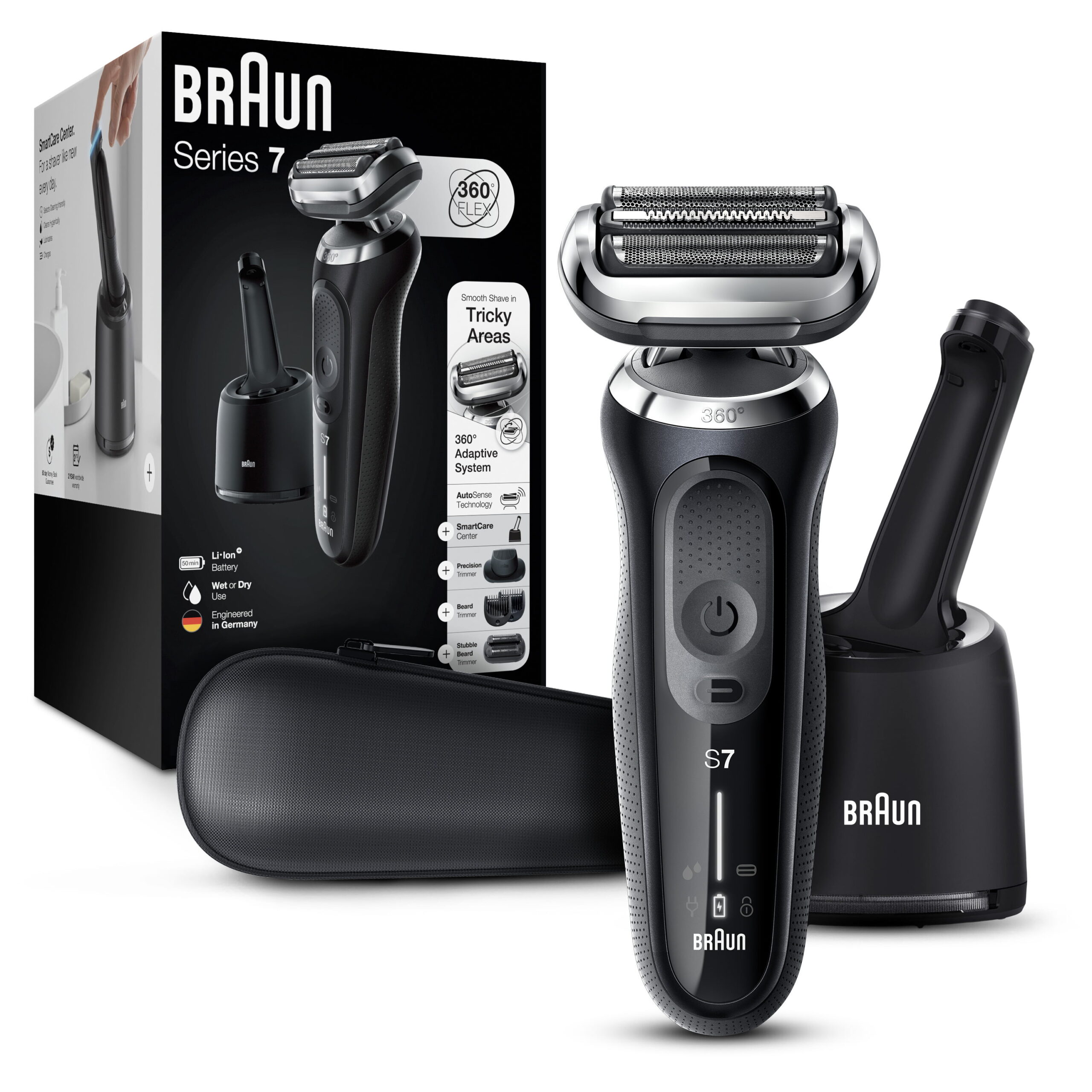 Braun Series 7 7085cc Flex Rechargeable Wet & Dry Men-s Electric Shaver with Clean & Charge Station. Stubble & Beard Trimmer
