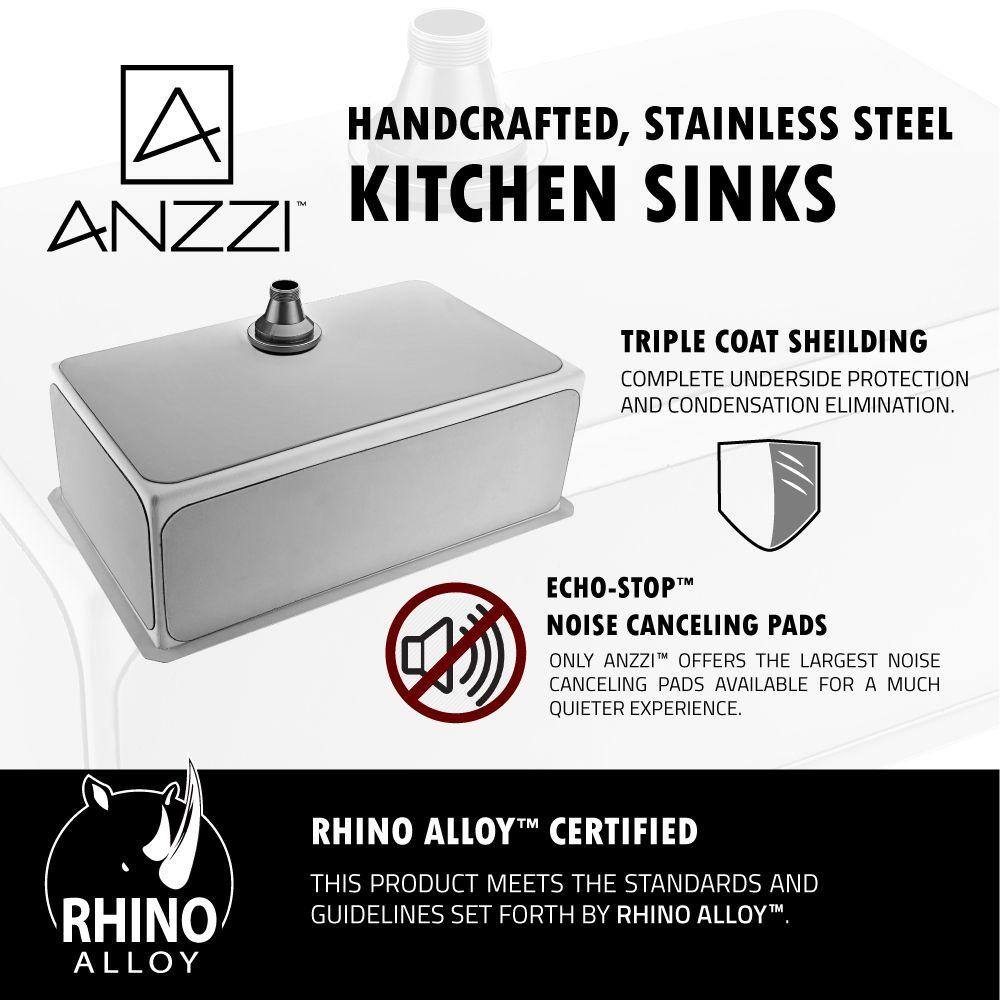 ANZZI 1001757681 VANGUARD Undermount Stainless Steel 30 in. Single Bowl Kitchen Sink and Faucet Set with Accent Faucet in Brushed Nickel