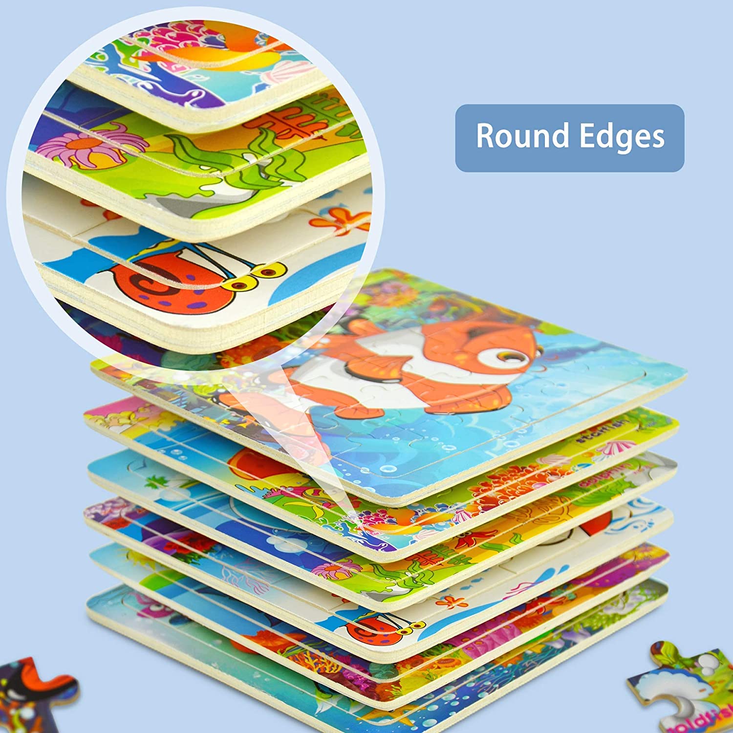 12Pack Easy Wooden Jigsaw Puzzles for Kids Age 4-8 Years Old. Sea Animals Small