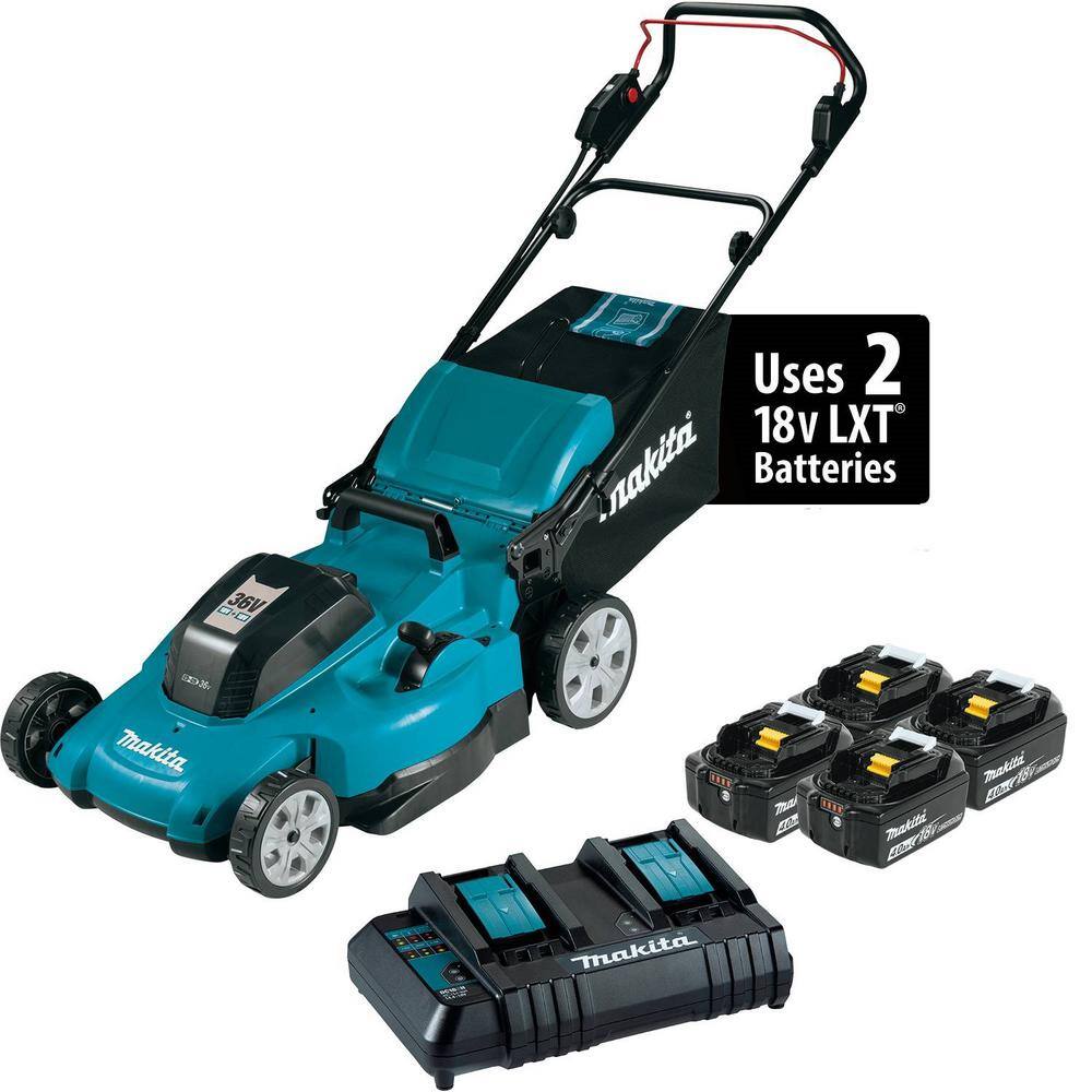 Makita XML10CM1 18-Volt X2 (36V) LXT Lithium-Ion Cordless 21 in. Walk Behind Lawn Mower Kit w/4 batteries (4.0Ah)