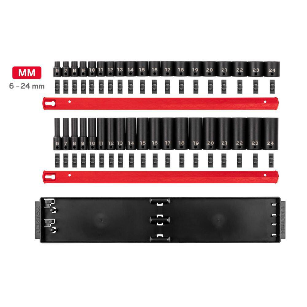 TEKTON SID91211 3/8 in. Drive 6-Point Impact Socket Set (38-Piece) (6-24 mm) with Rails