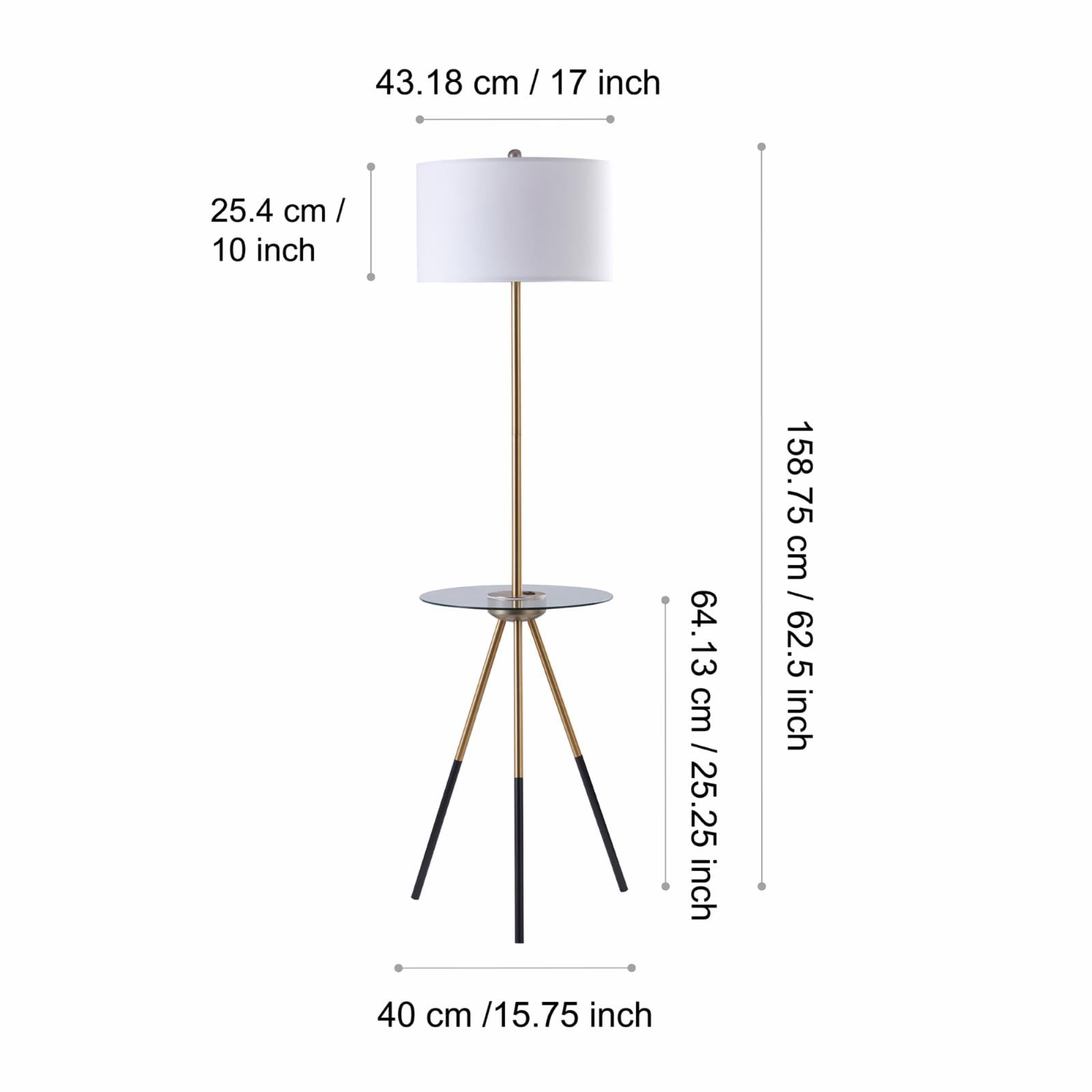 Teamson Home Myra Floor Lamp with Glass Table and Built-In USB Port. Gold/Black