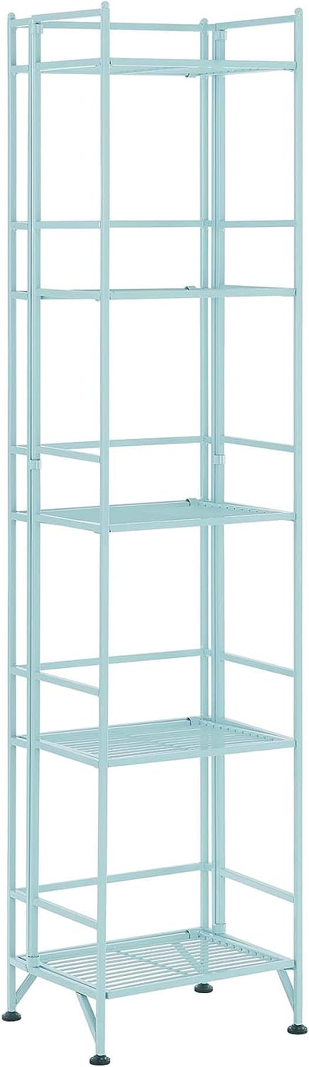 Convenience Concepts Xtra Storage Shelves - 5-Tier Folding Metal Shelving. Modern Shelves for Storage and Display in Living Room. Bathroom. Office. Kitchen. Garage. Sea Foam