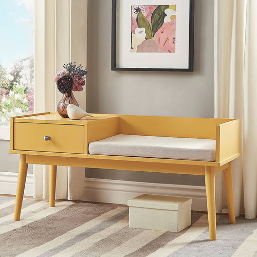 Chelsea Lane Ethan Wood Bench with 1 Drawer. Yellow