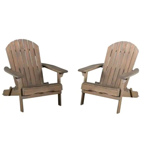 Noble House Hanlee Grey Folding Wood Adirondack Chair (2-Pack)