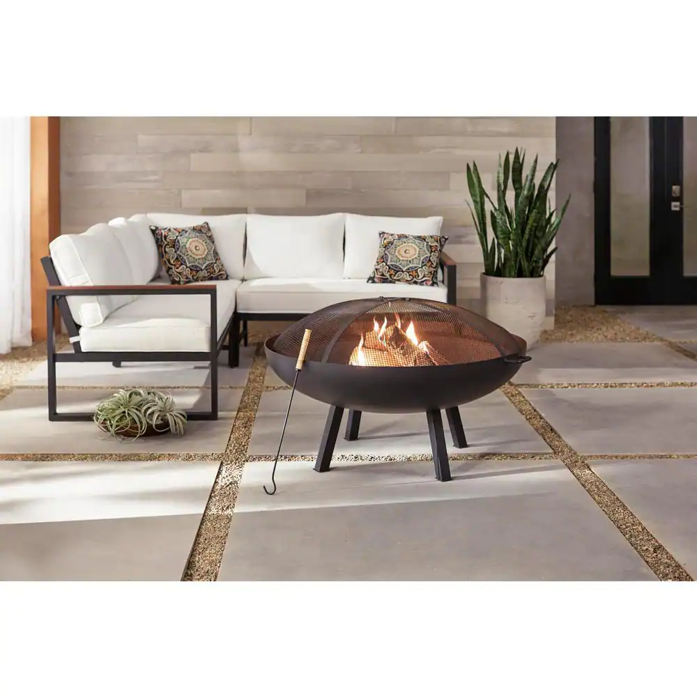Hampton Bay A301002900 Windgate 40 in. Dia. Round Steel Wood Burning Fire Pit with Spark Guard