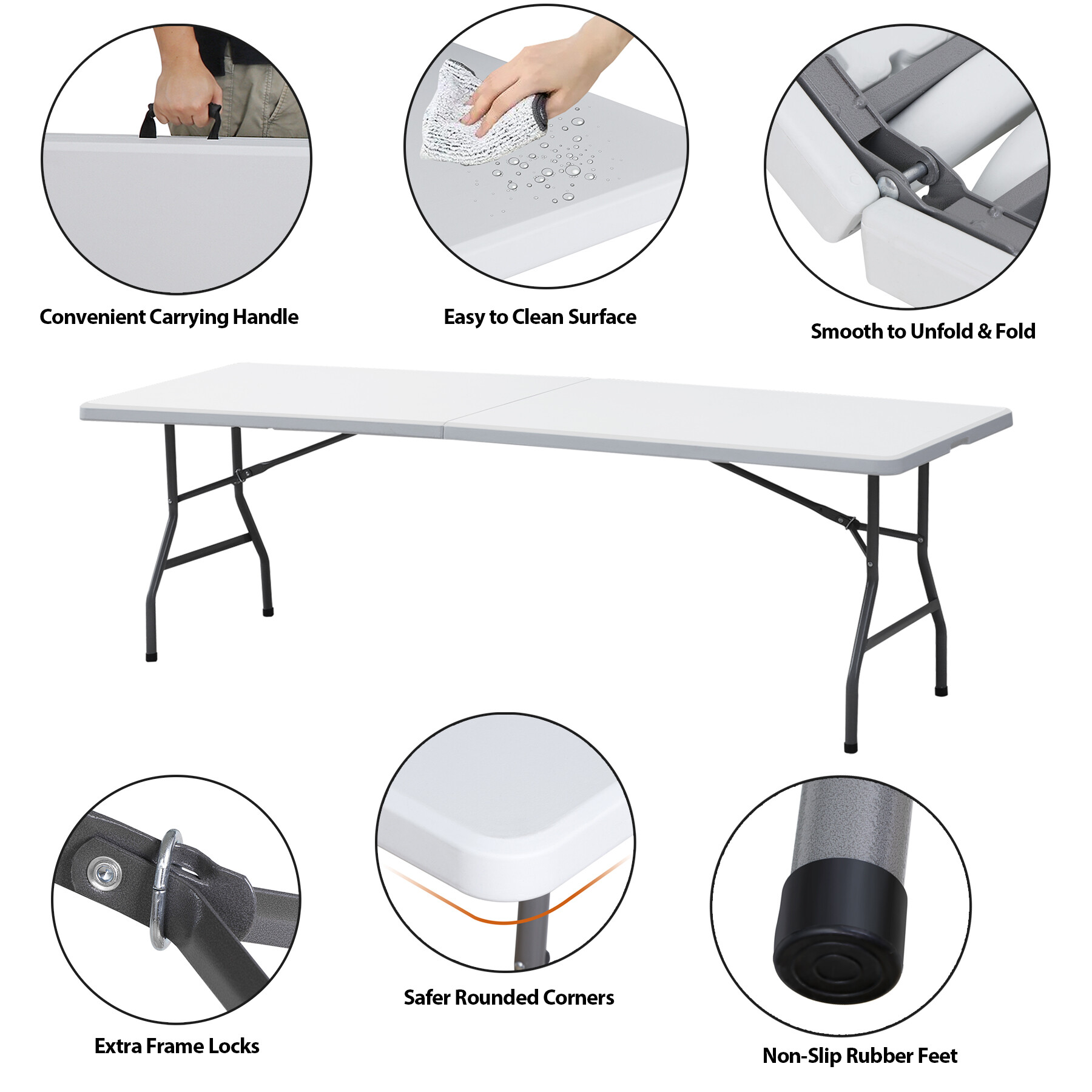 SuperDeal 8ft x 2.5ft Rectangle Folding Table Portable Picnic W/Handle White
