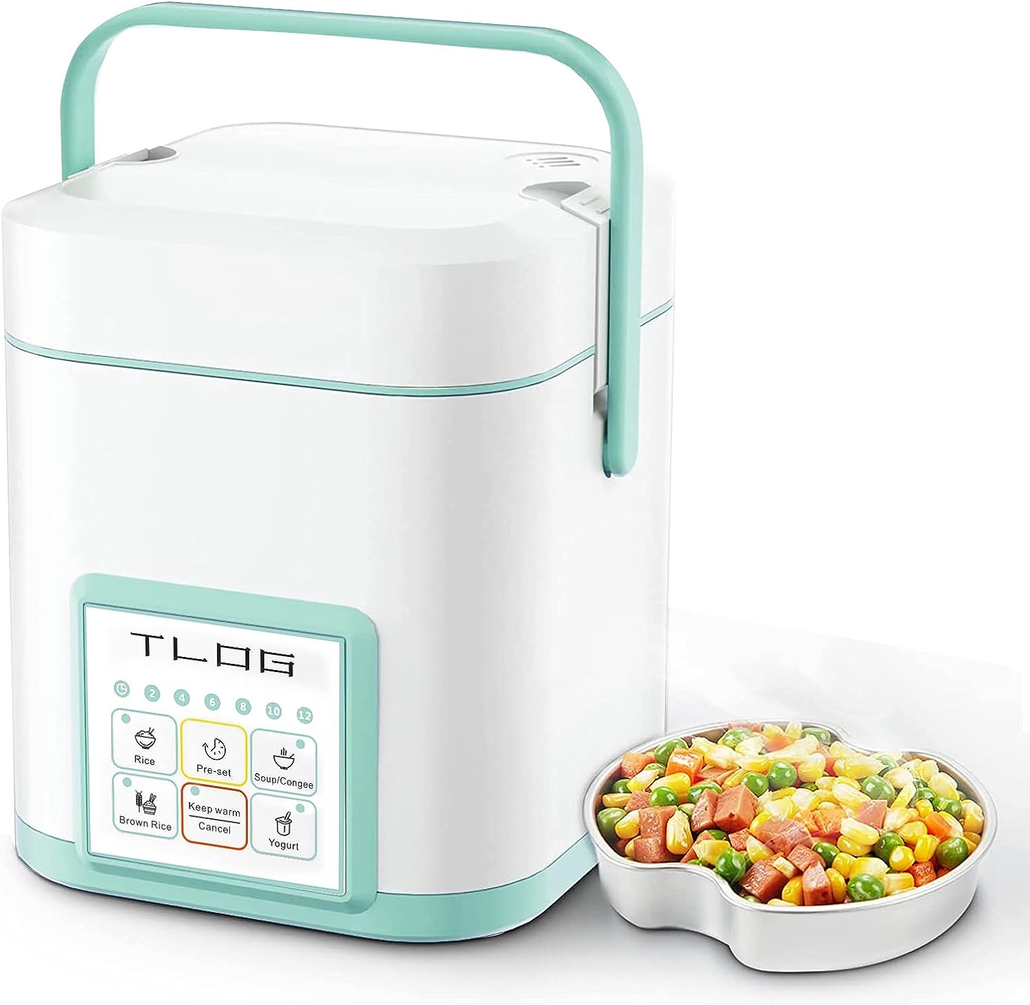 TLOG Mini Rice Cooker 2.5 Cups Uncooked. Healthy Ceramic Coating Portable Rice Cooker. 1.2L Travel Rice Cooker Small for 1-3 People. Personal Rice maker. Food Steamer. 12 Hours delay timer. Multi-cooker for Grains. Oats