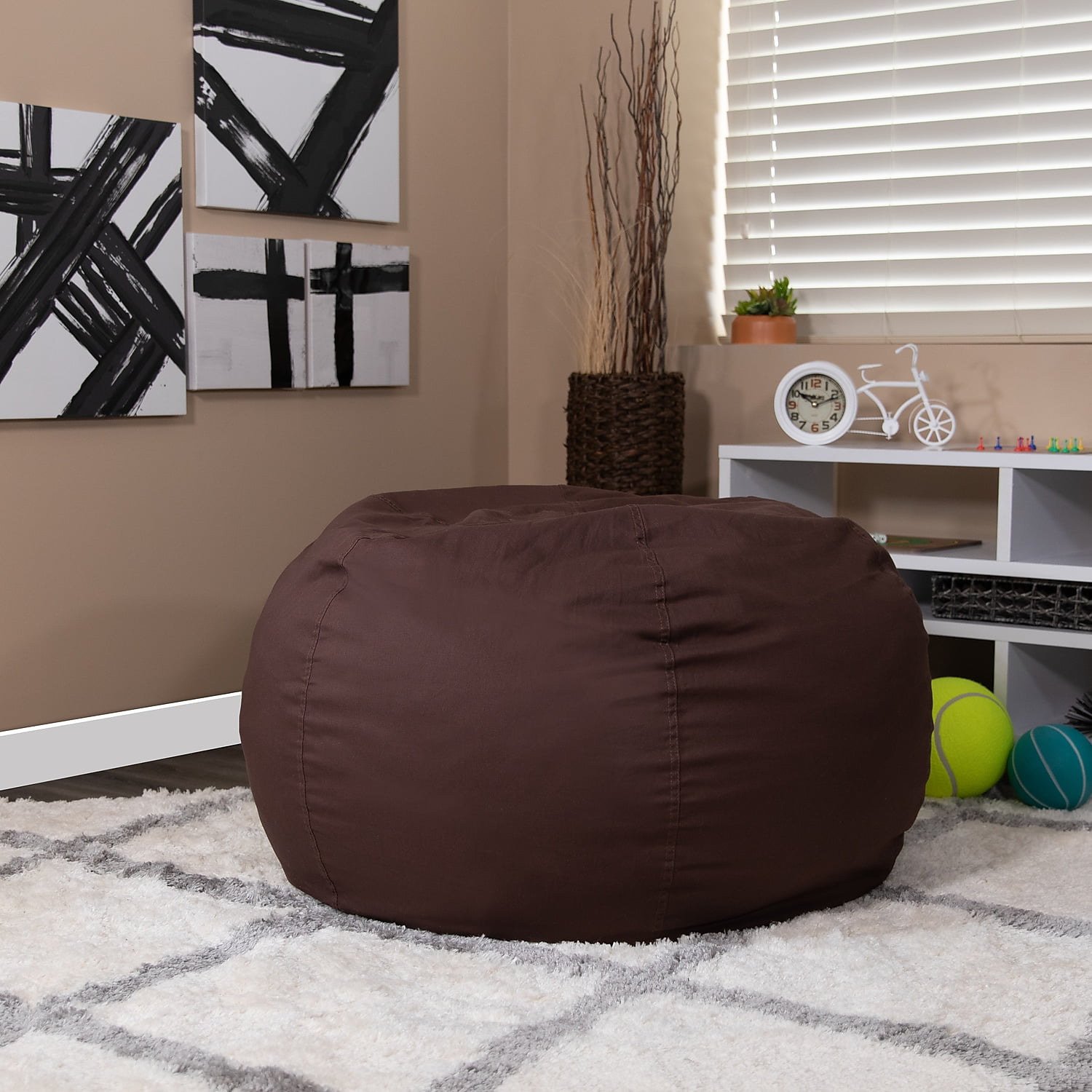 Flash Furniture Duncan Oversized Solid Brown Refillable Bean Bag Chair for All Ages