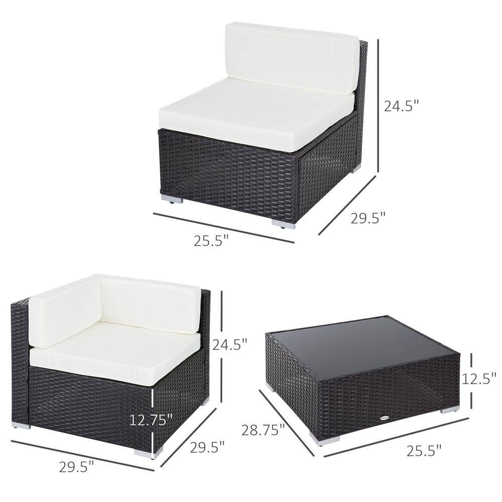 Outsunny  7-Piece Outdoor PE Wicker Patio Sofa Sets. Modern Rattan Conversation Furniture Set with Cushions & Table. Cream White