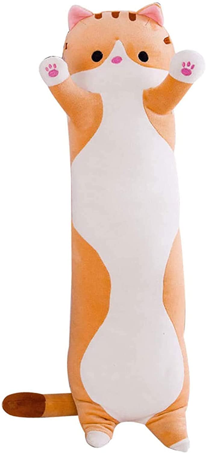 VVEMERK Cute Plush Cat Doll Pillow Toy Soft Stuffed Animals Long Kitten Body Gift for Kids