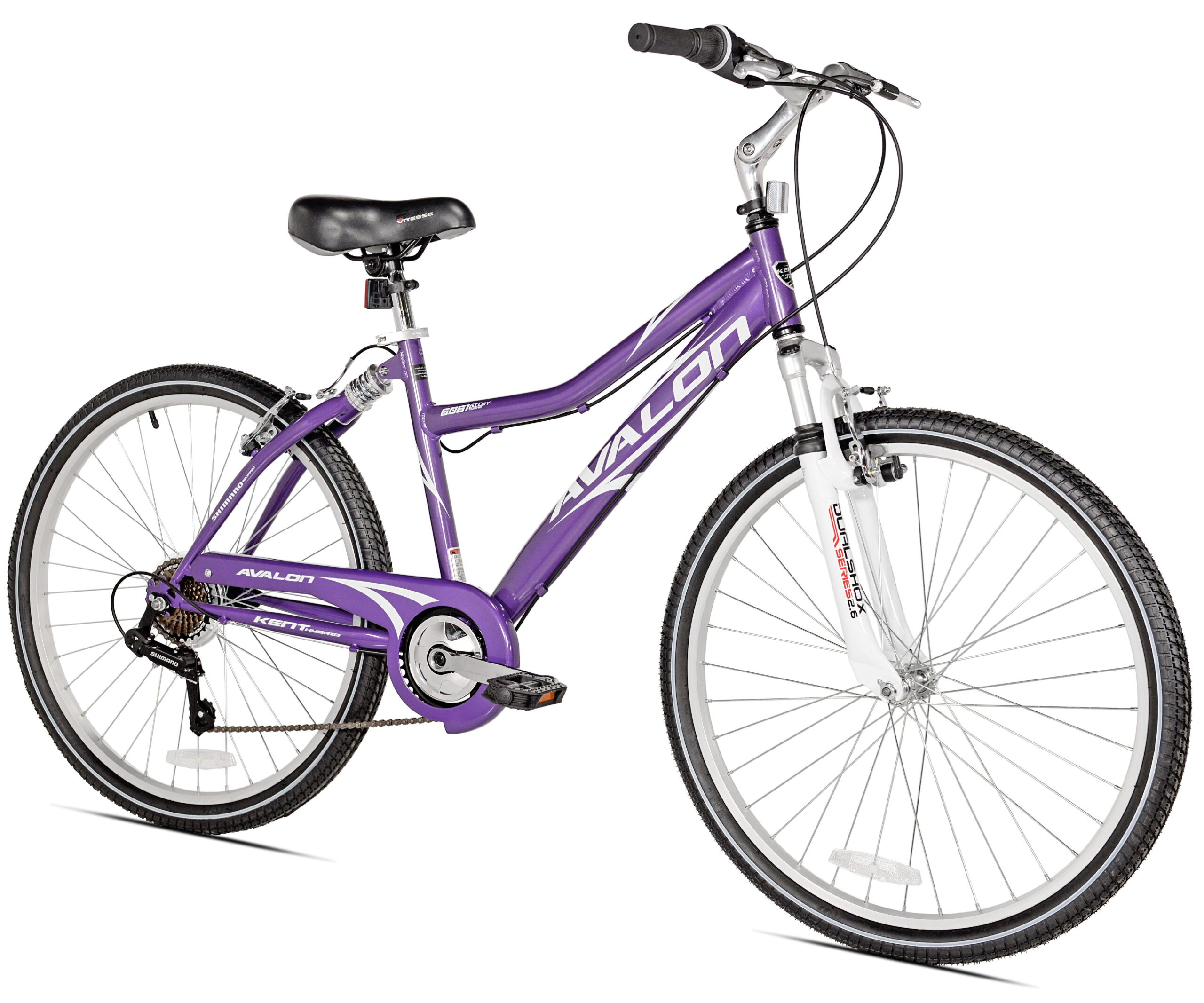 Kent Bicycle 26 In. Avalon Comfort Women-s Full Suspension Hybrid Bike. Purple