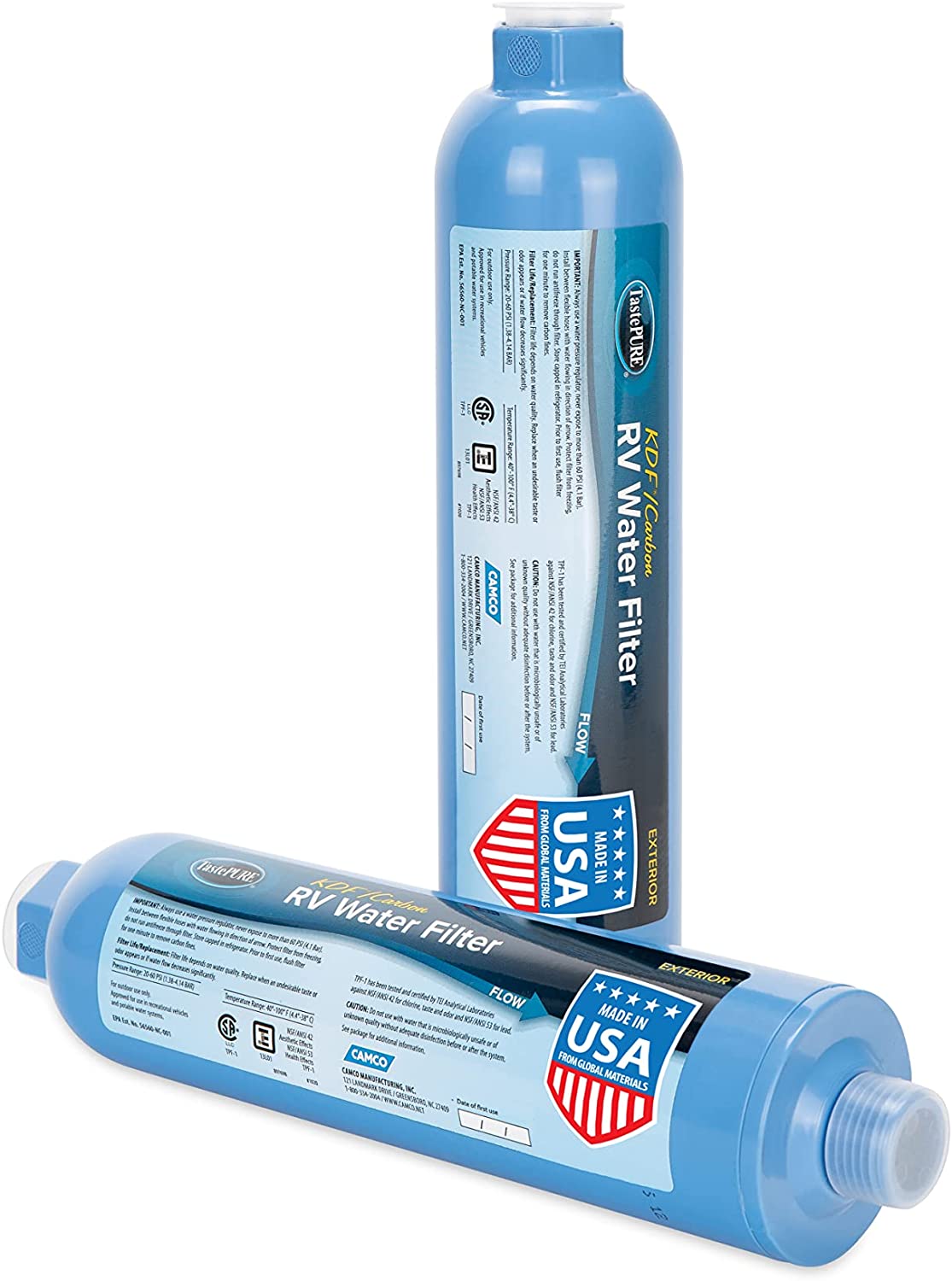 Camco 40045 TastePURE Inline RV Water Filter. Chlorine and Sediment in Drinking Water (2 Pack)