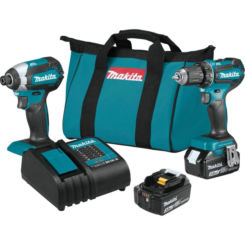 Makita XT281S 18V LXT Lithium-ion Brushless Cordless 2-Piece Combo Kit 3.0Ah Driver-Drill/ Impact Driver