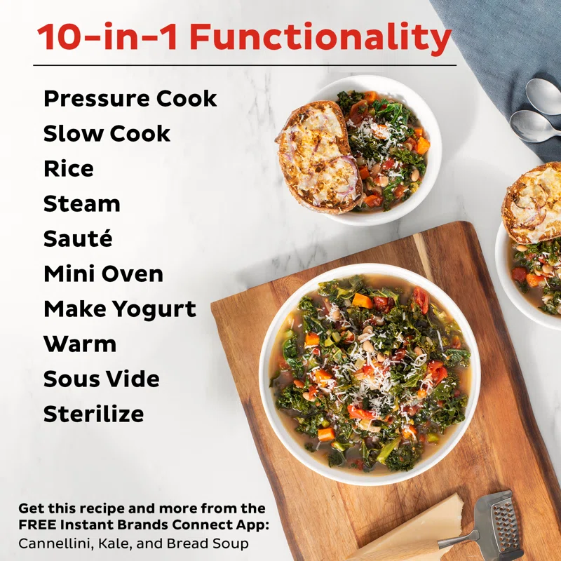 Instant Pot 112-0123-01 Pro 10-in-1 Pressure Cooker. Slow Cooker. Rice/Grain Cooker. Steamer. Sauté. Sous Vide. Yogurt Maker. Sterilizer. and Warmer. Includes App With Over 800 Recipes. Black. 6 Quart