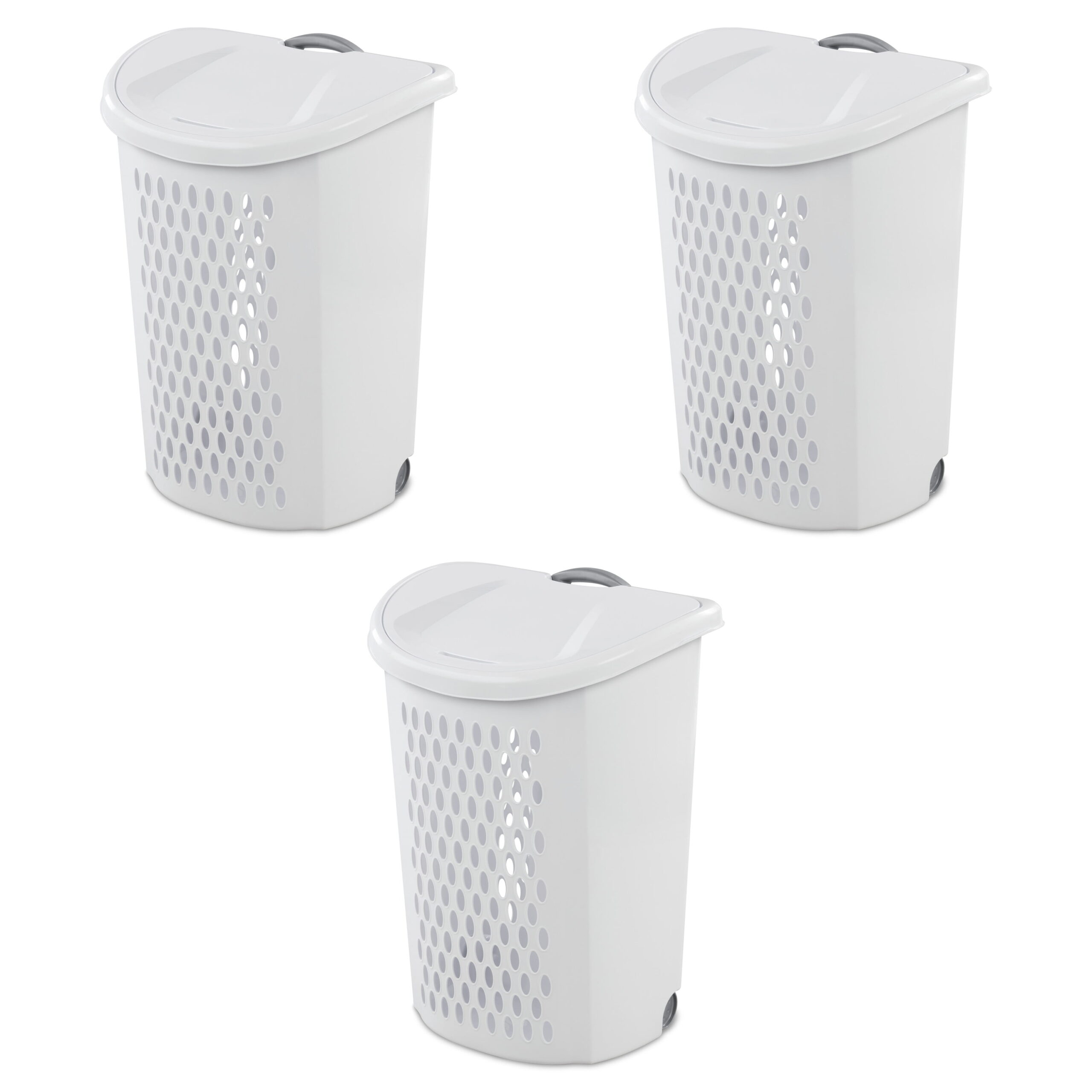 Sterilite Ultra™ Wheeled Plastic Laundry Hamper. White. Set of 3