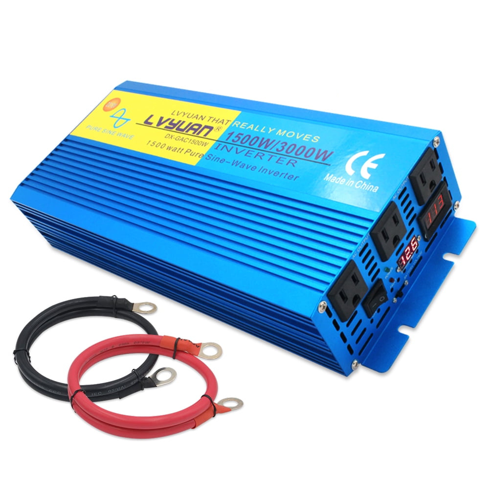 LVYUAN 1500 Watts 3000 Watts Pure Sine Wave Power Inverter DC 12V to AC 110V 120V Car Converter Adapter LED Display