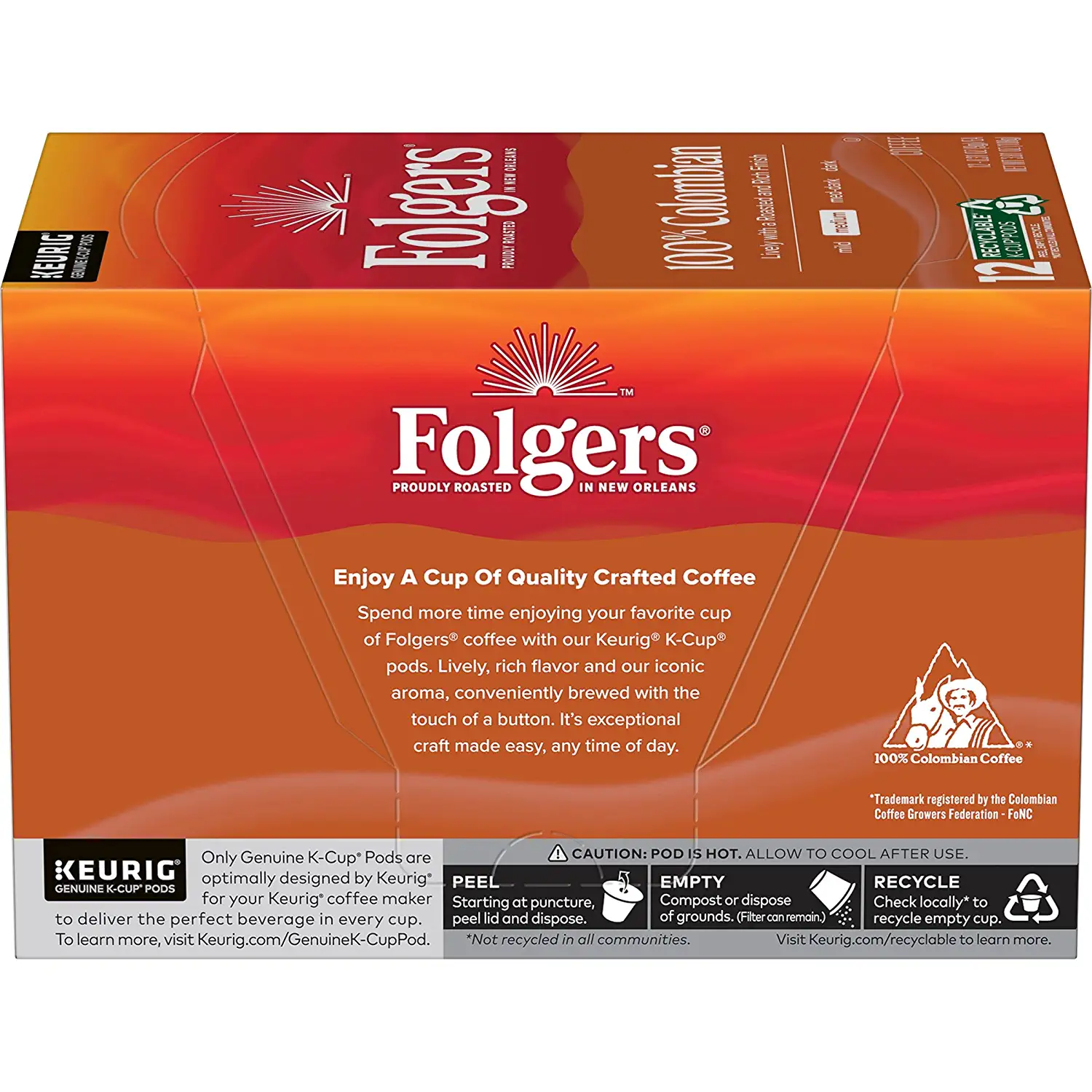 Folgers 100% Colombian Medium Roast Coffee 72 Keurig K-Cup Pods