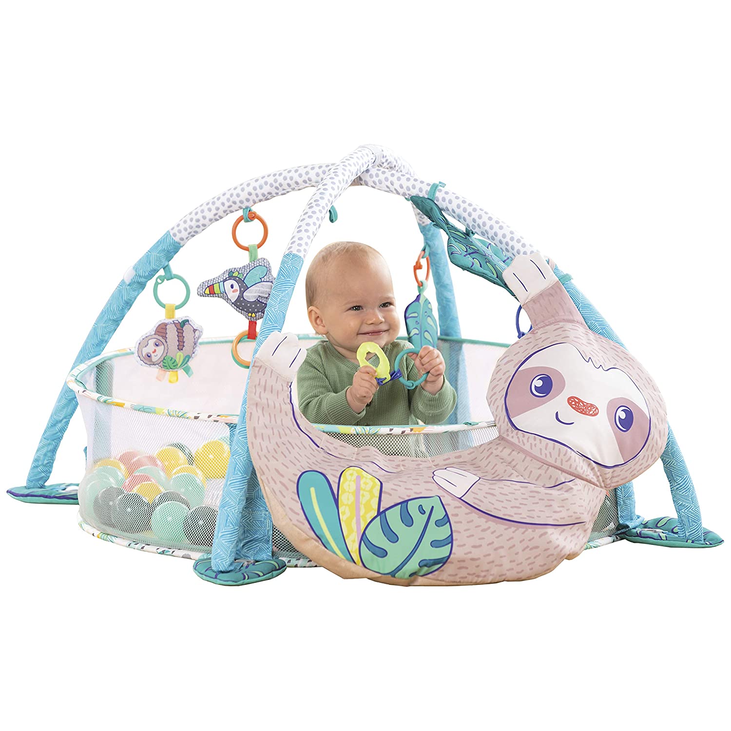 Infantino 4-in-1 Sloth Jumbo Baby Activity Gym & Ball Pit - Combination Baby Activity Gym and Ball Pit for Sensory Exploration and Motor Skill Development. for Newborns. Babies and Toddlers