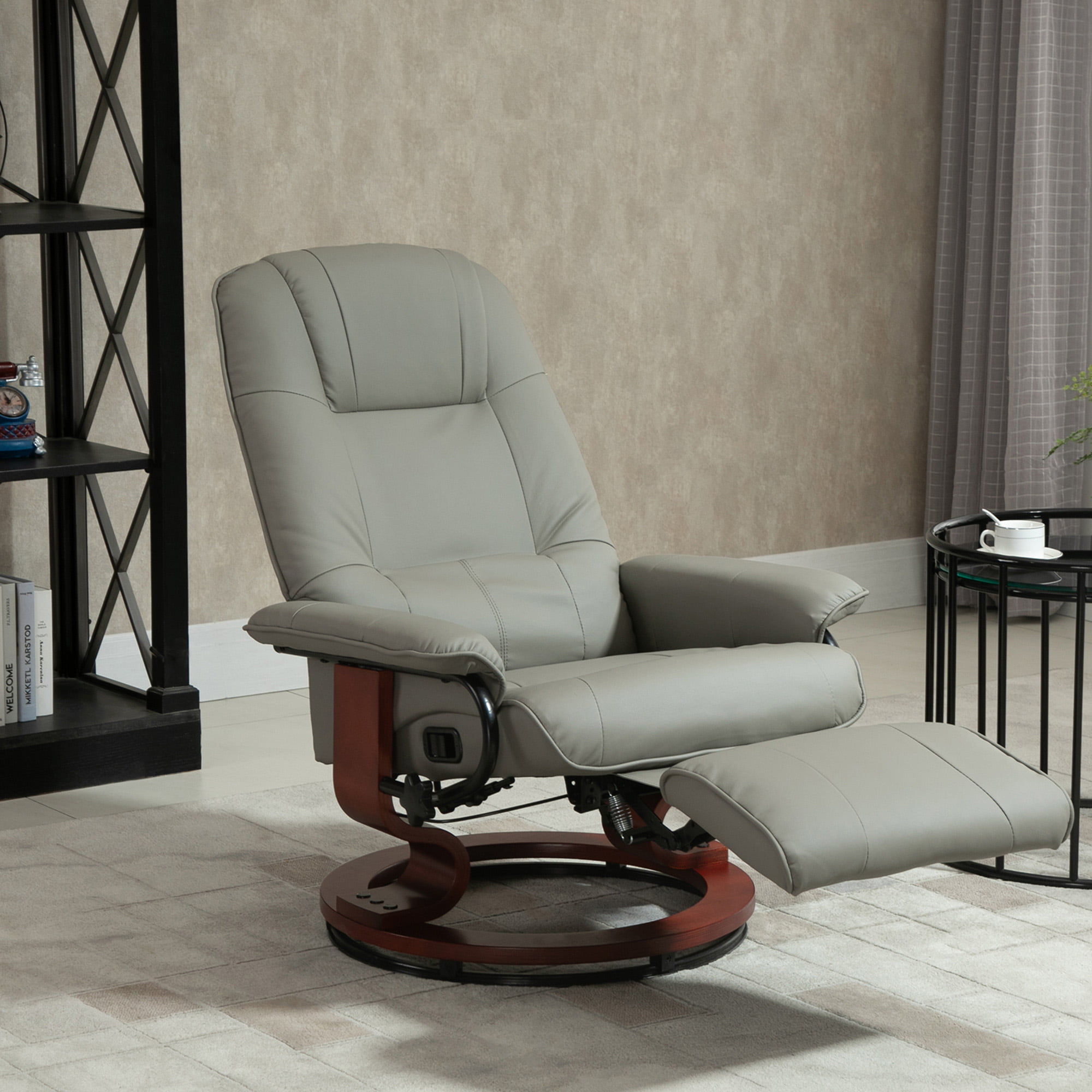 HomCom Faux Leather Adjustable Manual Swivel Base Recliner Chair with Comfortable and Relaxing Footrest