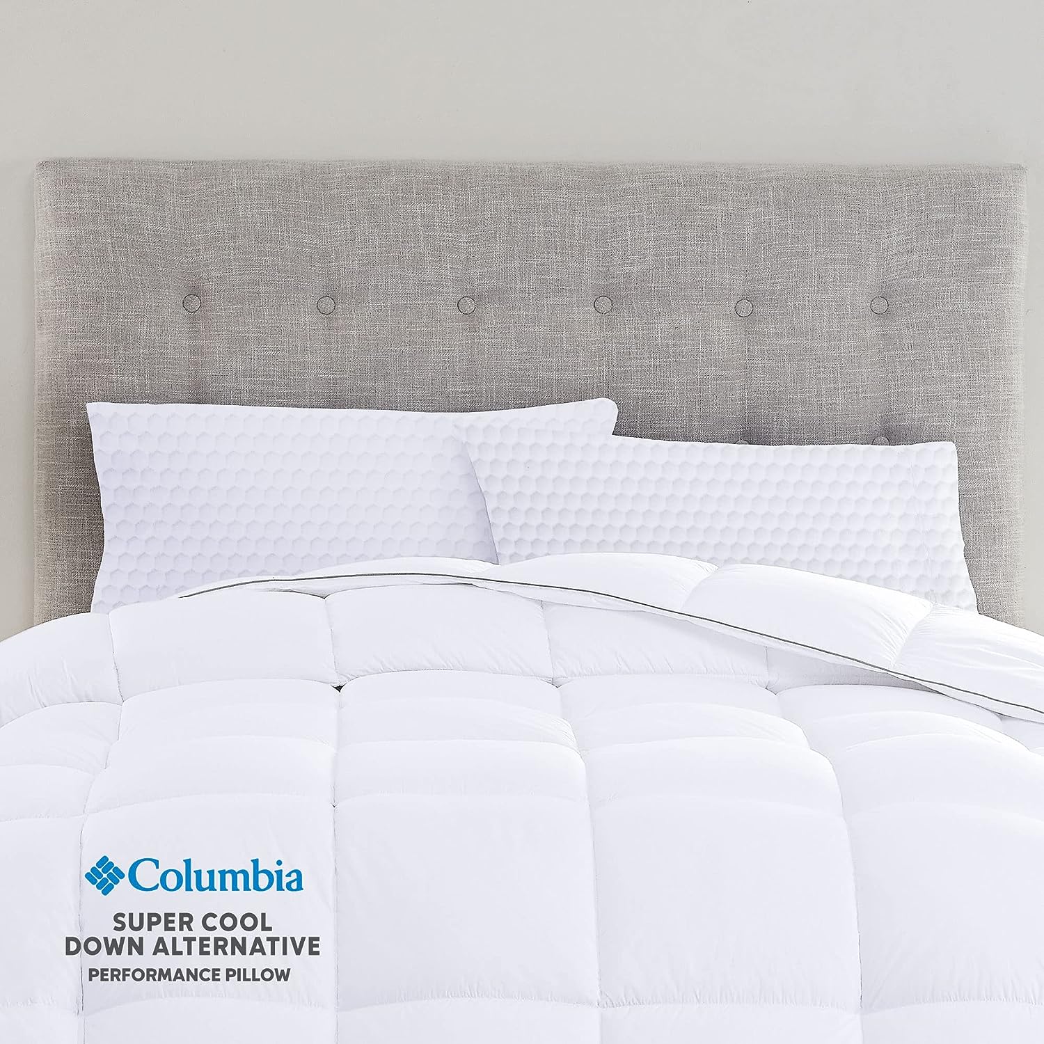 Columbia Comfort Ice Fiber Soft Down Alternative Bed Pillow - Instant Cooling 2 Sided Ice Fiber Cover - Supportive & Cozy Polyester Fiber - Back & Stomach Sleeper. Standard/Queen