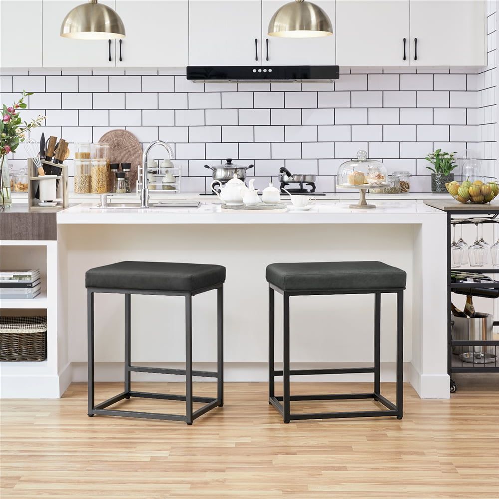 SMILE MART 24″ Modern Backless Counter Bar Stools. Set of 2. Black