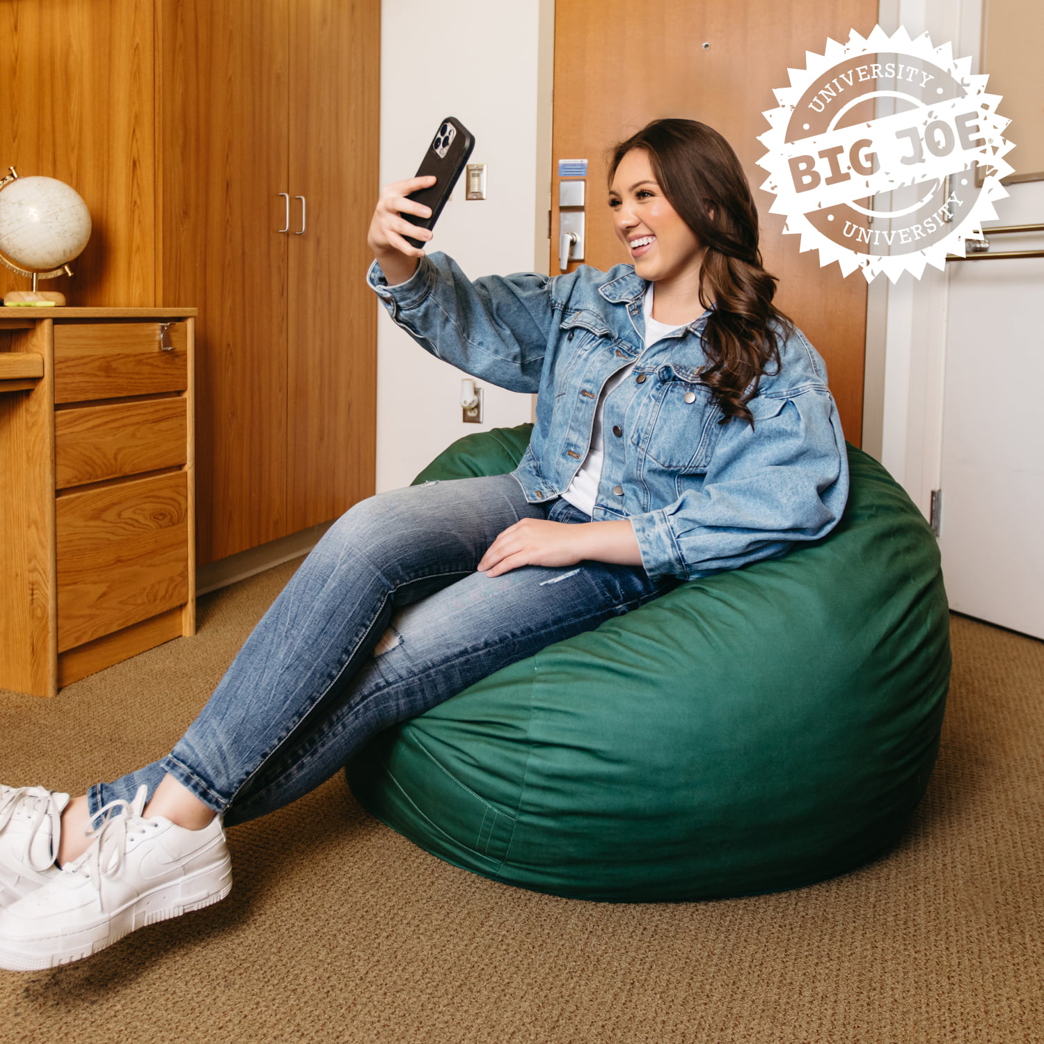 Big Joe Fuf Medium Foam Filled Bean Bag Chair. Kids and Teens. Collegiate Green Lenox. 3ft Big