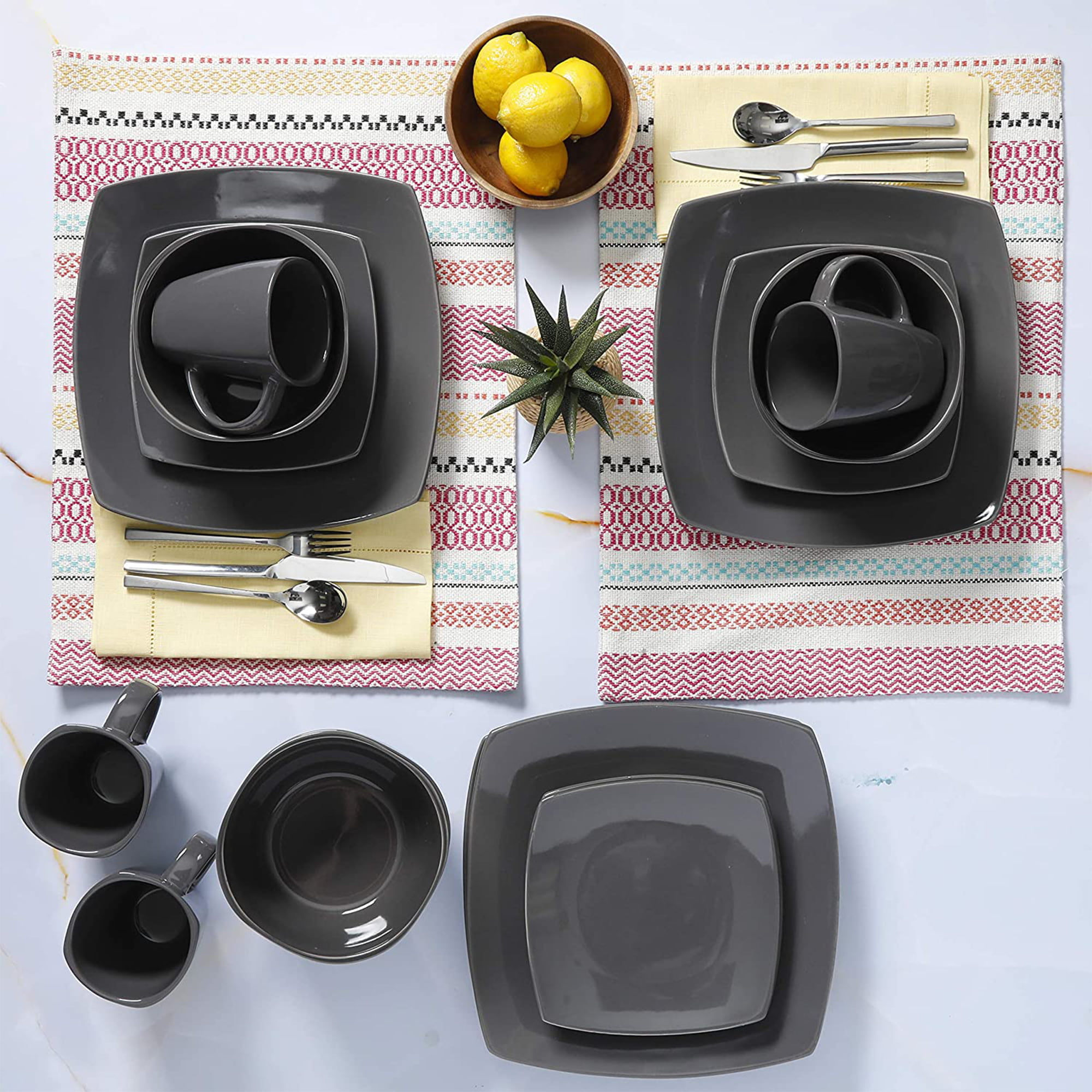 Gibson Soho Lounge Square 16-Piece Dinnerware Set - Gray