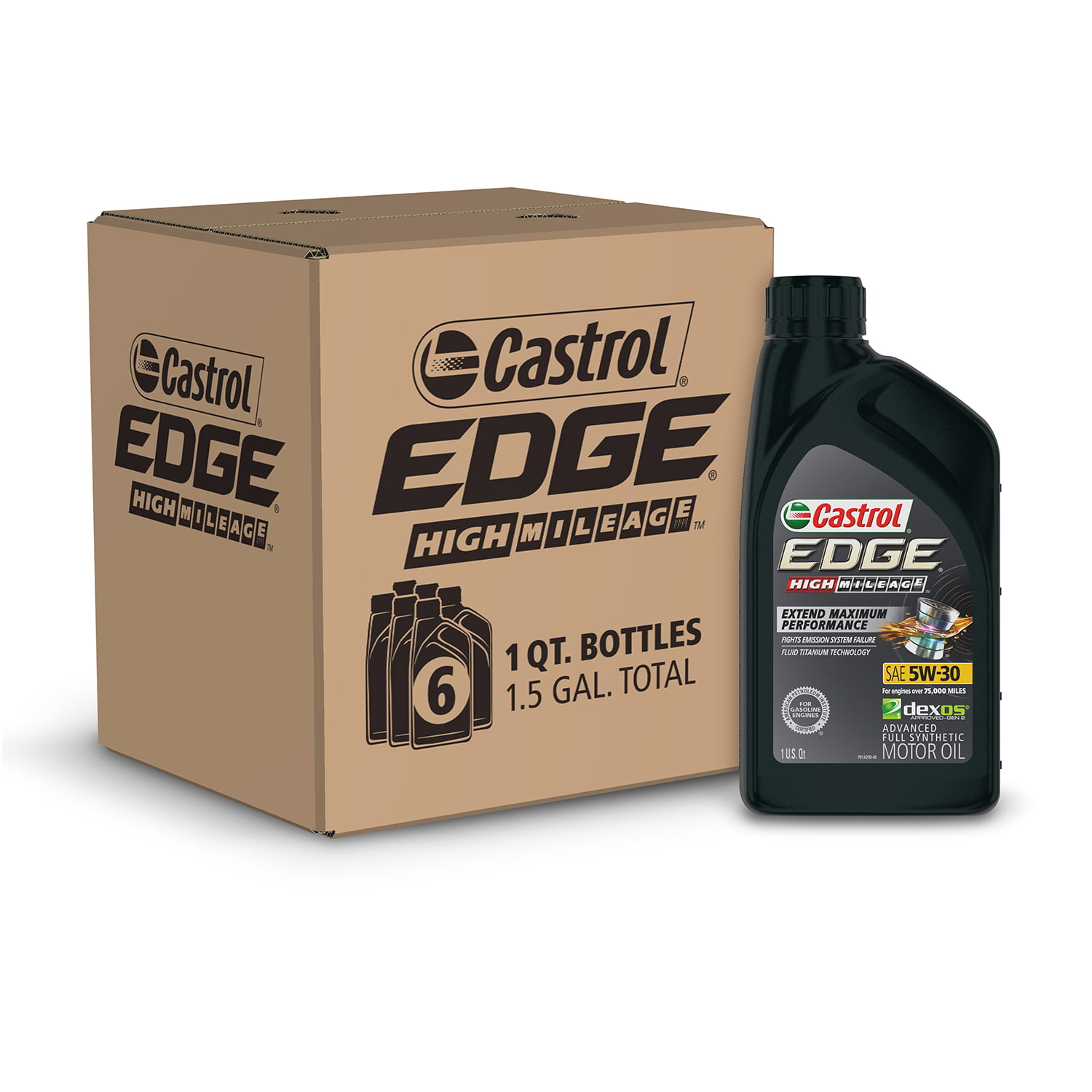Castrol Edge High Mileage 5W-30 Advanced Full Synthetic Motor Oil. 1 Quart. Case of 6