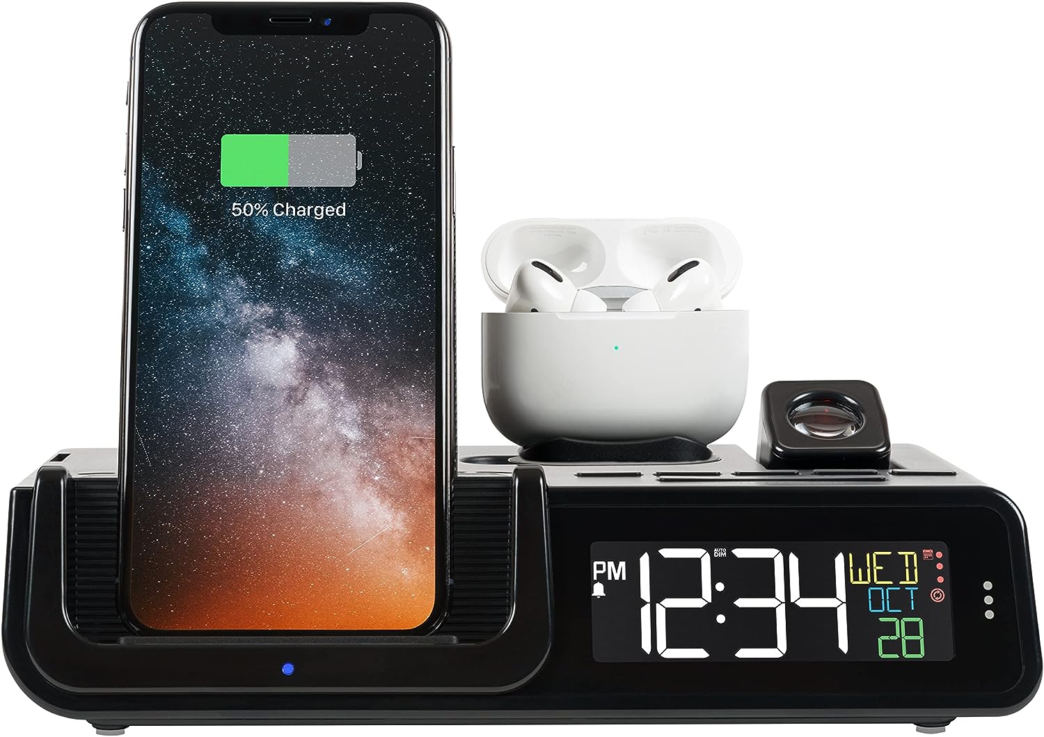 La Crosse Technology 616A-30357-INT Wattz 2.0 Wireless Charging Projection Alarm Clock with Headphone Stand