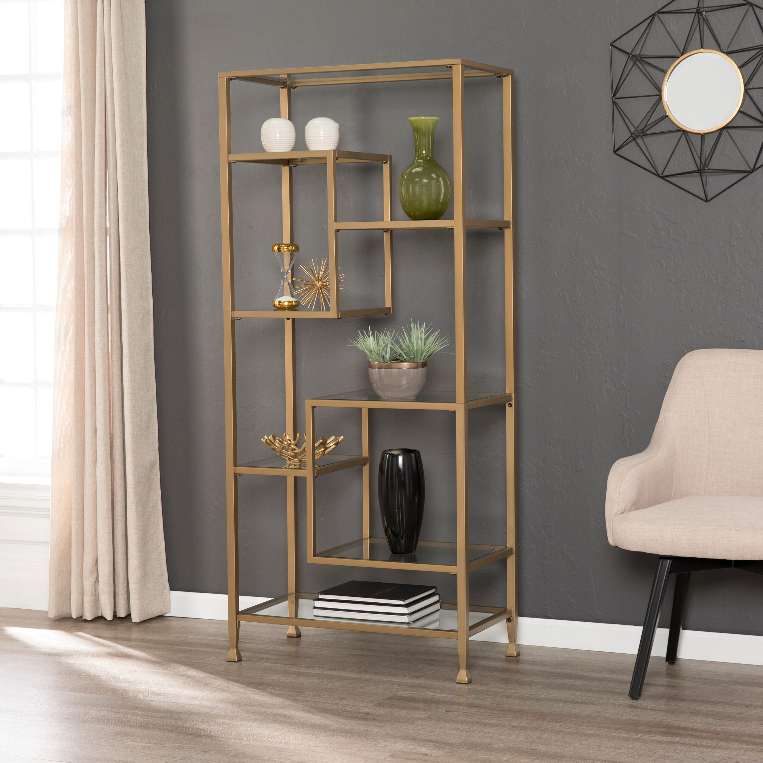Jaymes Metal/Glass Asymmetrical Bookcase