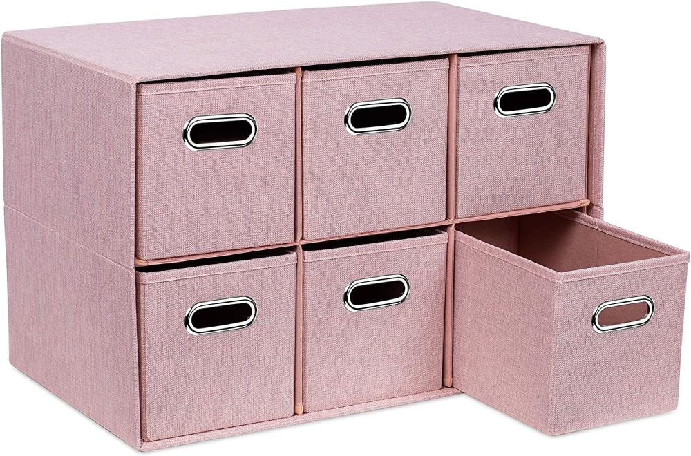 BirdRock Home 23-in H x 26-in W x 11.6-in D Blush Stackable Linen 6 Cube Organizer