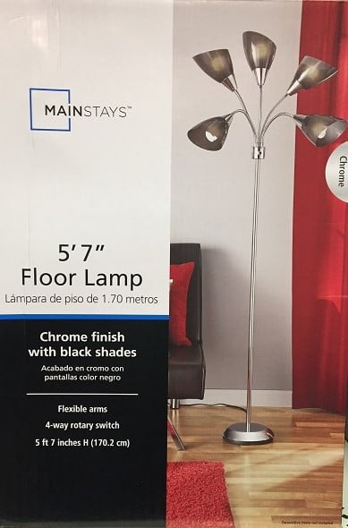 Mainstays Chrome Metal Floor Lamp with Gray Shades