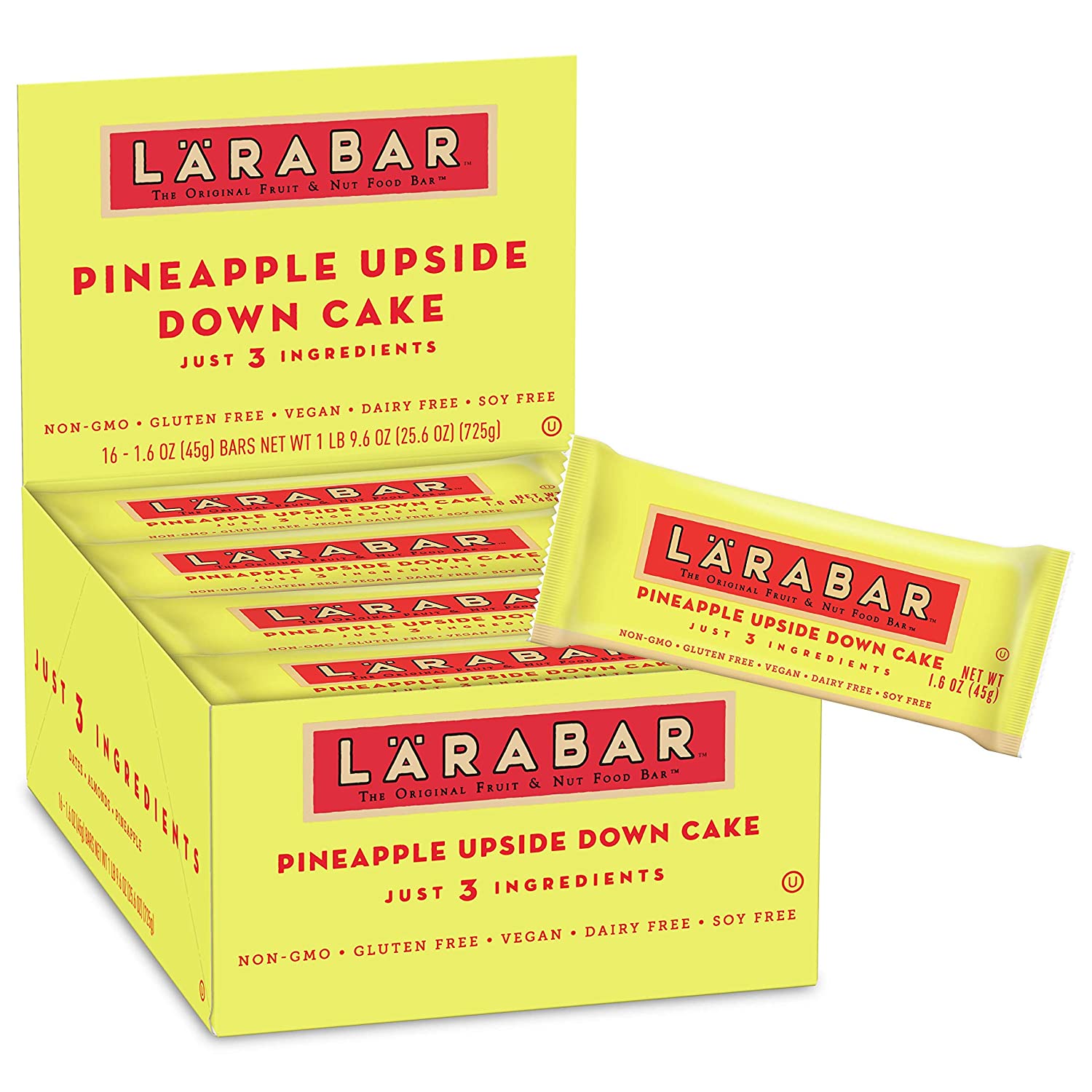 Larabar Pineapple Upsie Down Cake. Gluten Free Vegan Fruit & Nut Bar. 1.6 oz Bars. 16 Ct