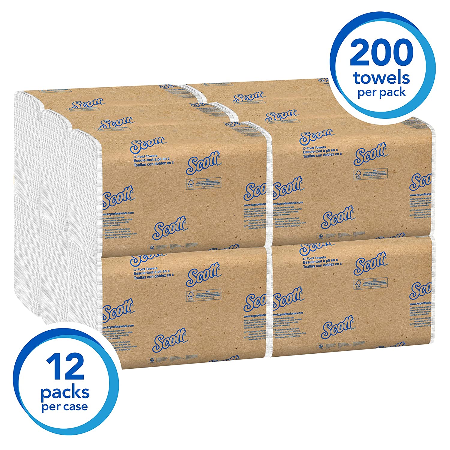 Scott Essential C Fold Paper Towel. Fast-Drying Absorbency Pockets. 12 Packs