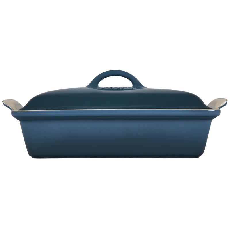 Le Creuset PG07053A-337D Stoneware Heritage Covered Rectangular Casserole. 4 qt. (12″ x 9″). Deep Teal