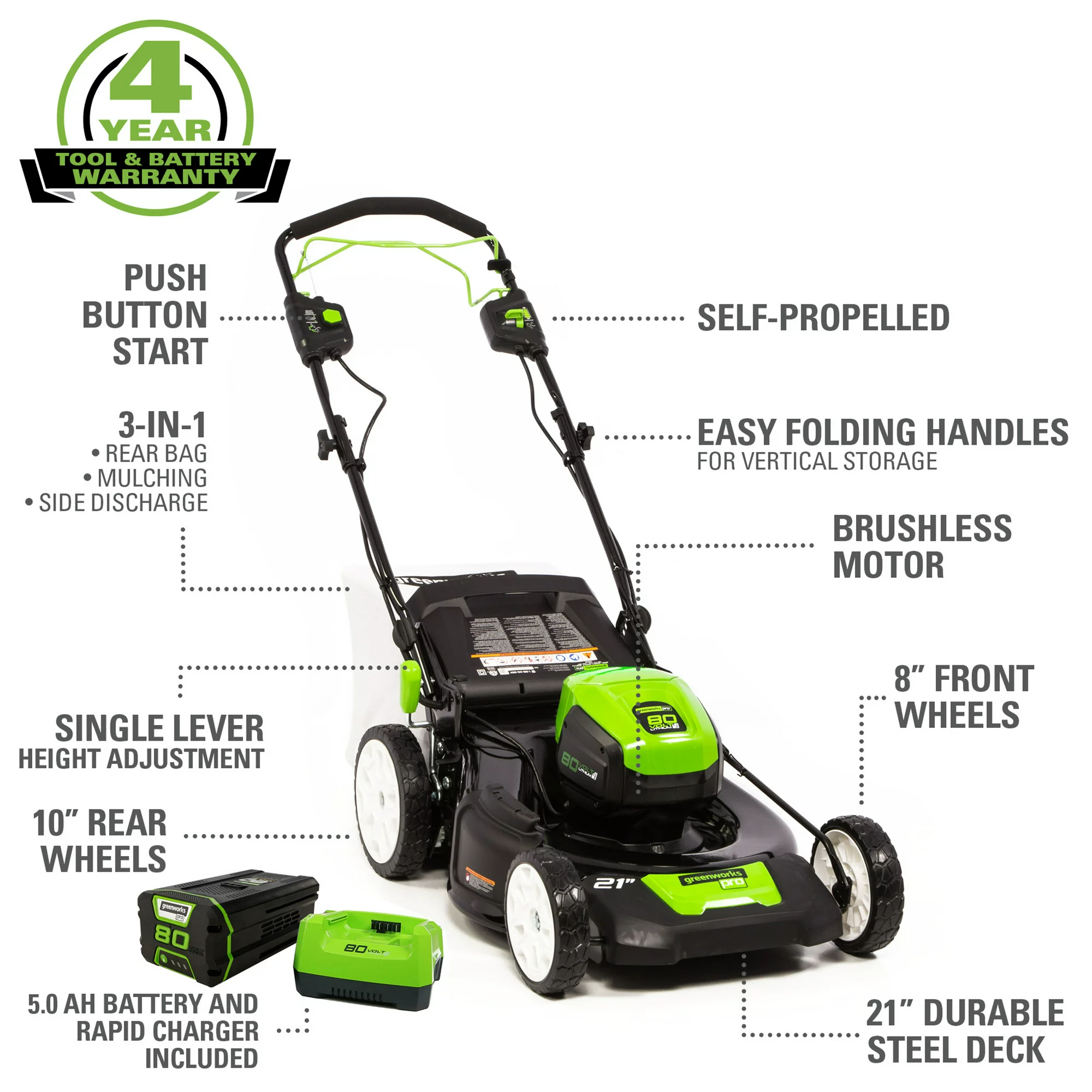 Greenworks 80V 21″ SP Mower. 5Ah Battery and Charger 2502402NV