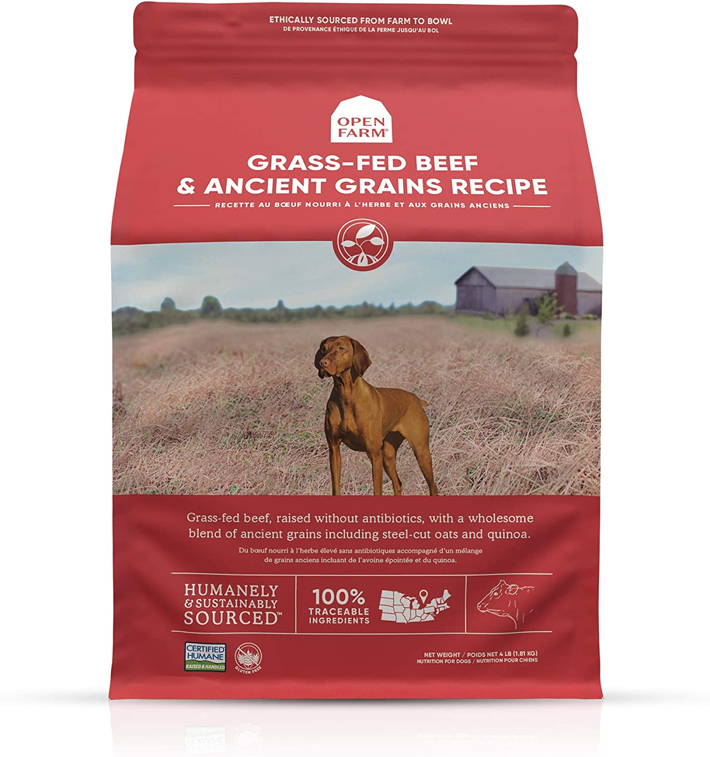Open Farm Grass-Fed Beef & Ancient Grains Dry Dog Food 11 Pound (Pack of 1)