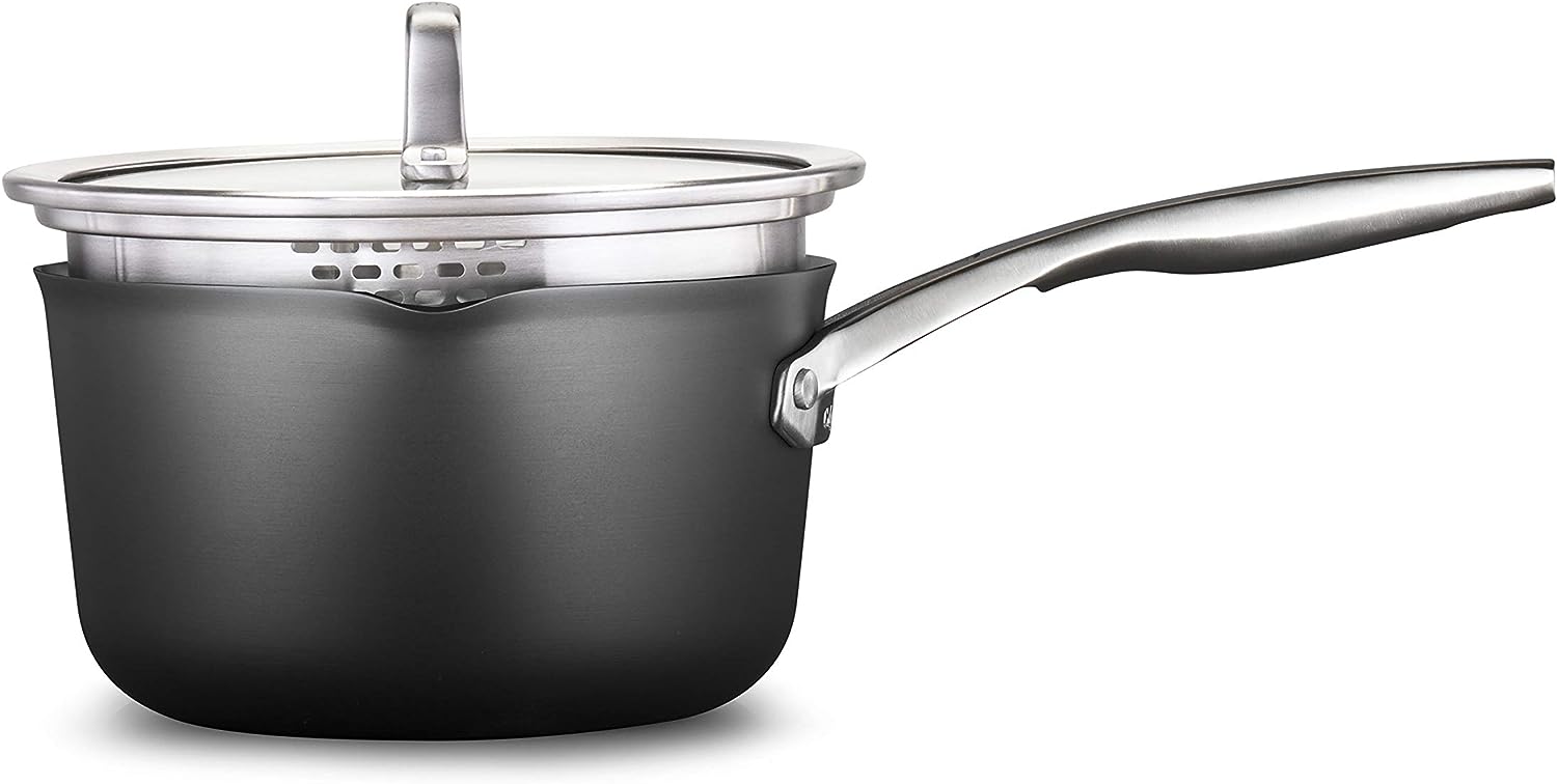 Calphalon 2029659 Premier Hard-Anodized Nonstick 3.5-Quart Pour and Strain Saucepan with Cover. Black