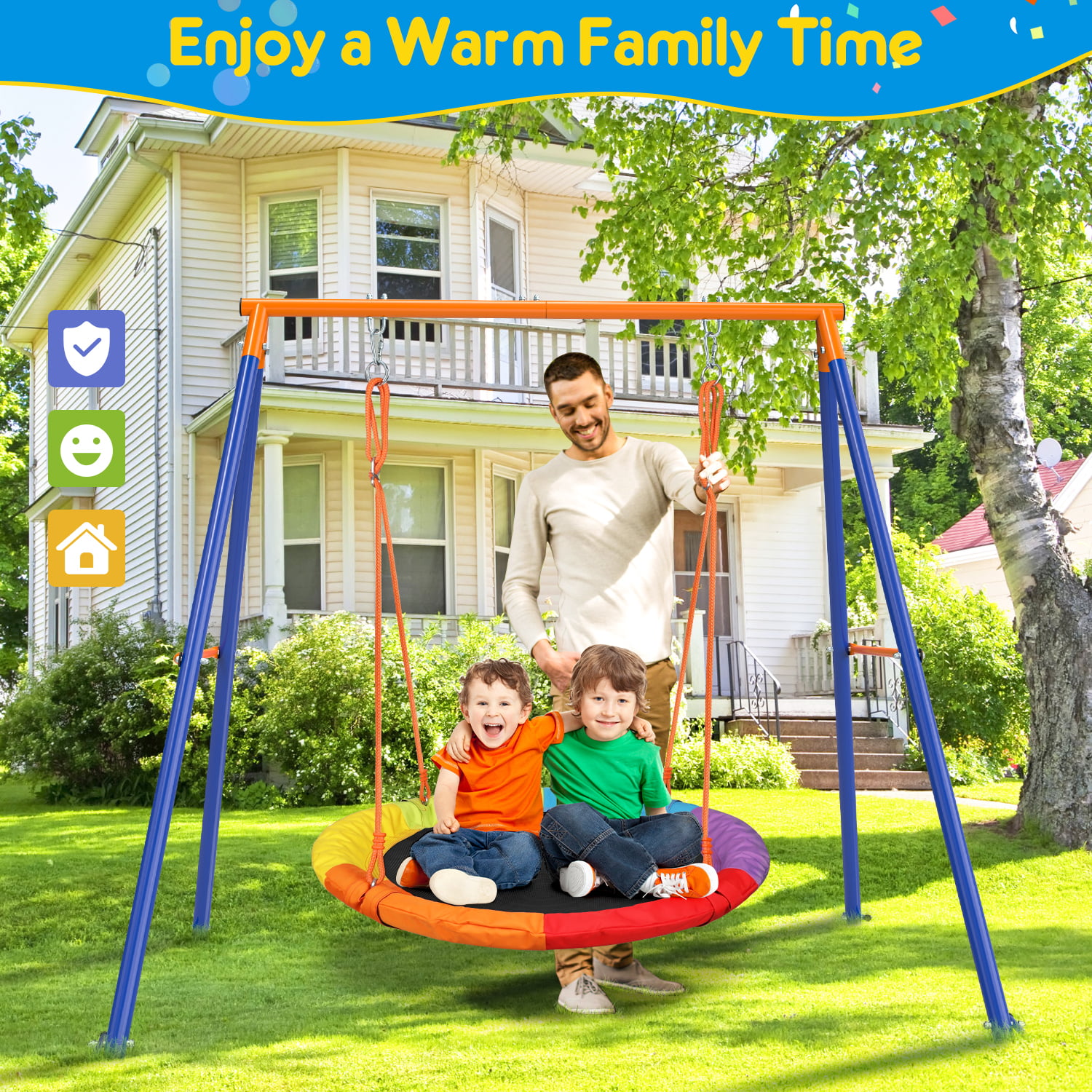 GIKPAL Swing Sets for Outside 440lbs Kids Swing Set with 1 40″ Saucer Tree Swing & 1 Heavy Duty A-Frame Metal Swing Stand
