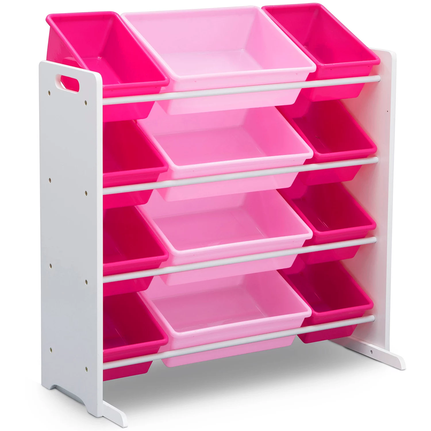 Delta Children Kids- Toy Storage Organizer with 12 Plastic Bins. White/Pink