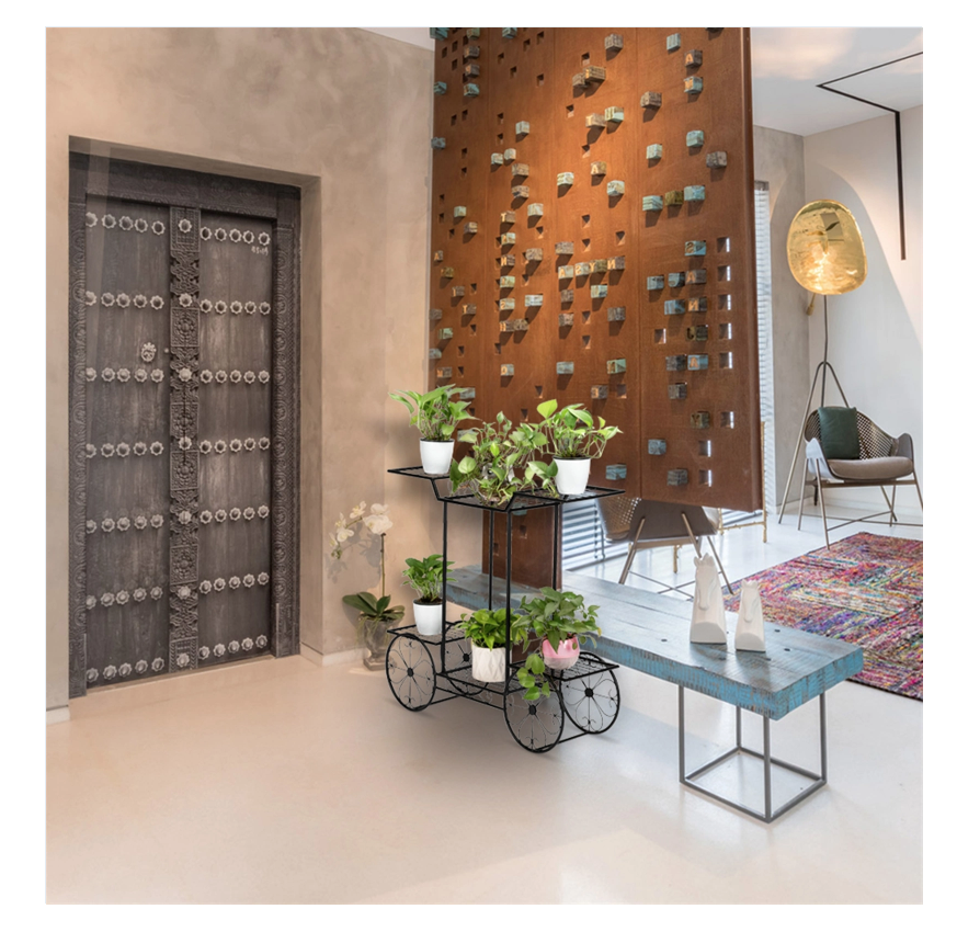 DISCOUNTTODAY Artisasset Garden Cart Stand & Flower Pot Plant Holder Display Rack. 6 Tiers. Parisian Style - Perfect for Home. Garden. Patio Black RT